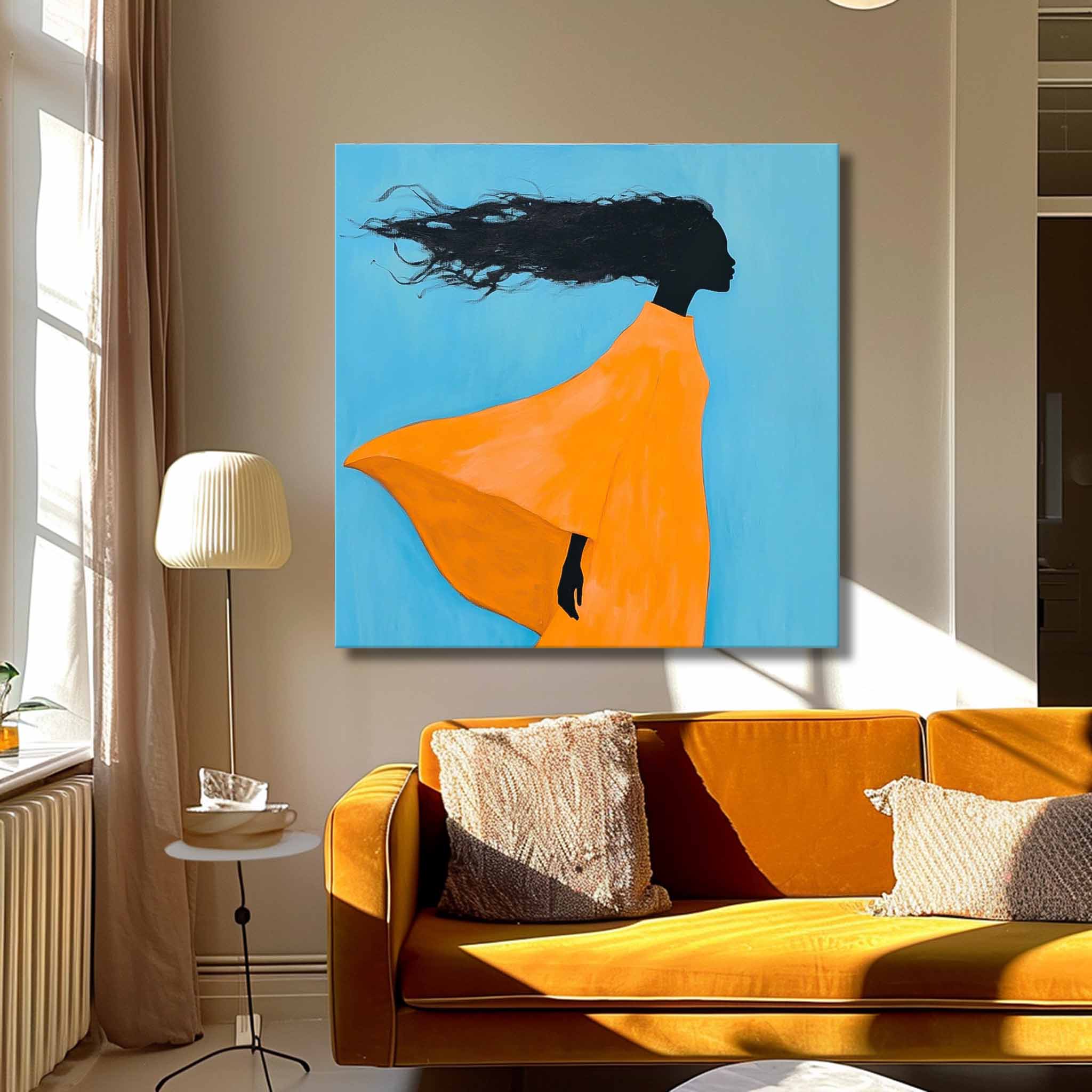 Square Large Girl Acrylic Painting Original Contemporary Little Girl Wall Art Abstract Artwork Home Decor