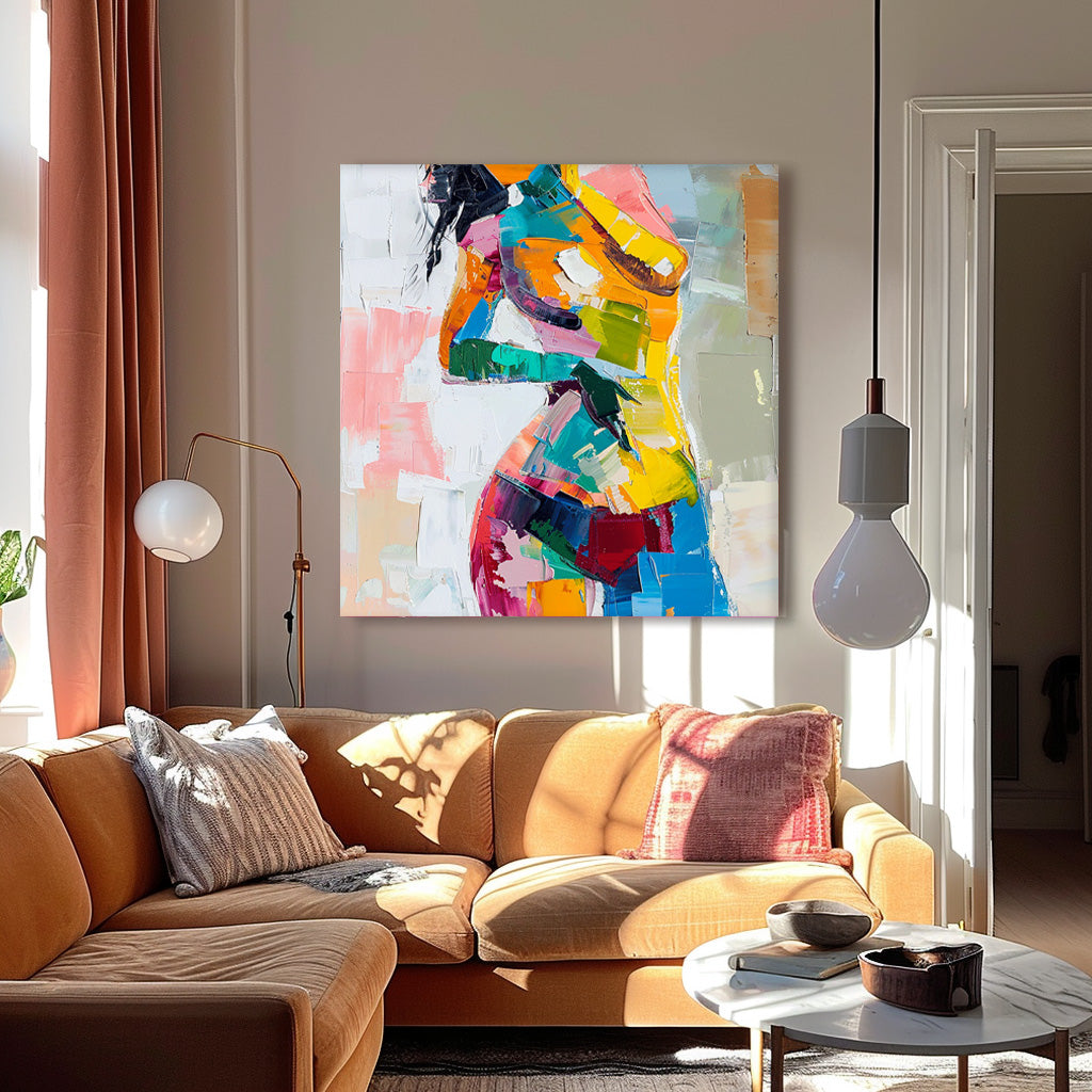 Bright Color Abstract Wall Art Square Sexy Girl Original Texture Acrylic Painting Canvas Large Artwork