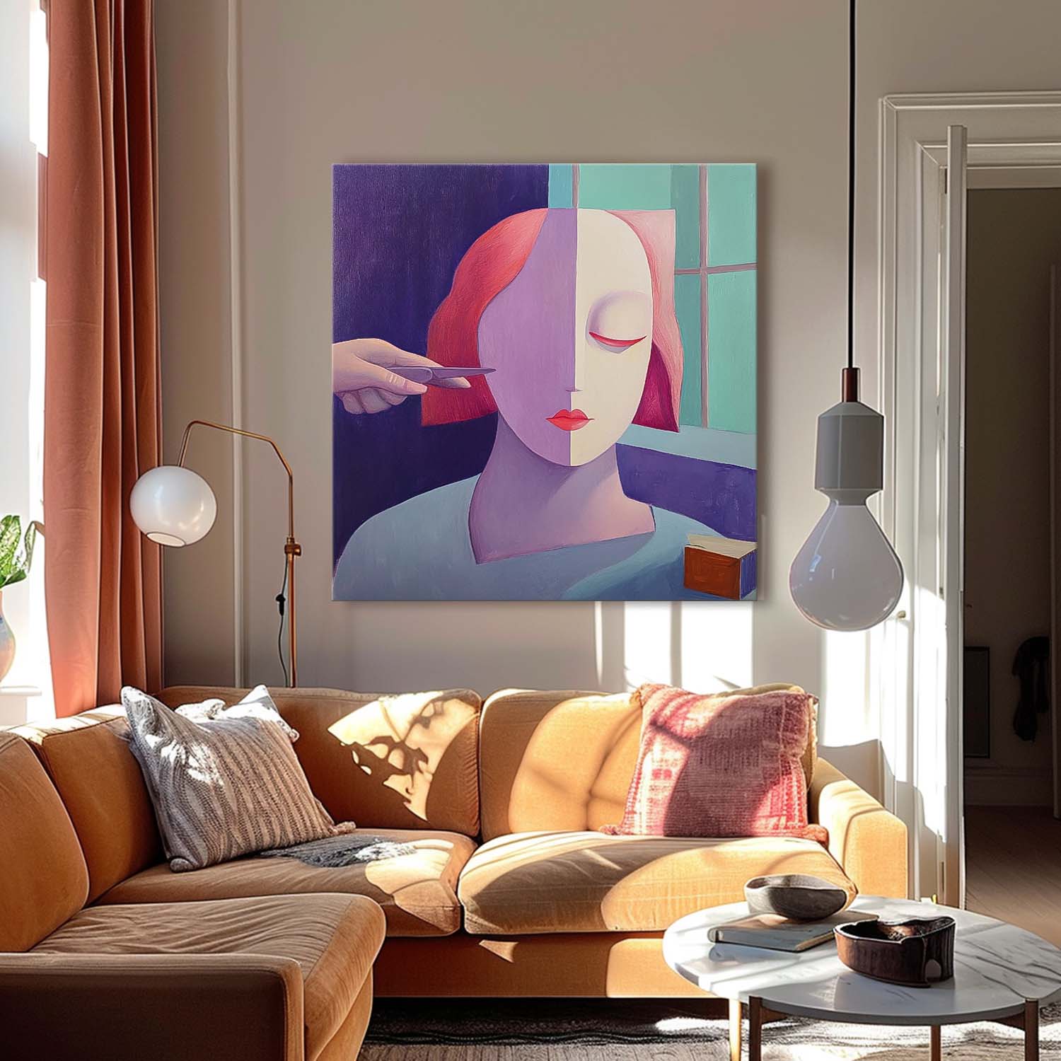 Origina Figure Acrylic Painting Canvas Sculptural style Abstract Wall Art Square Large Portrait Artwork