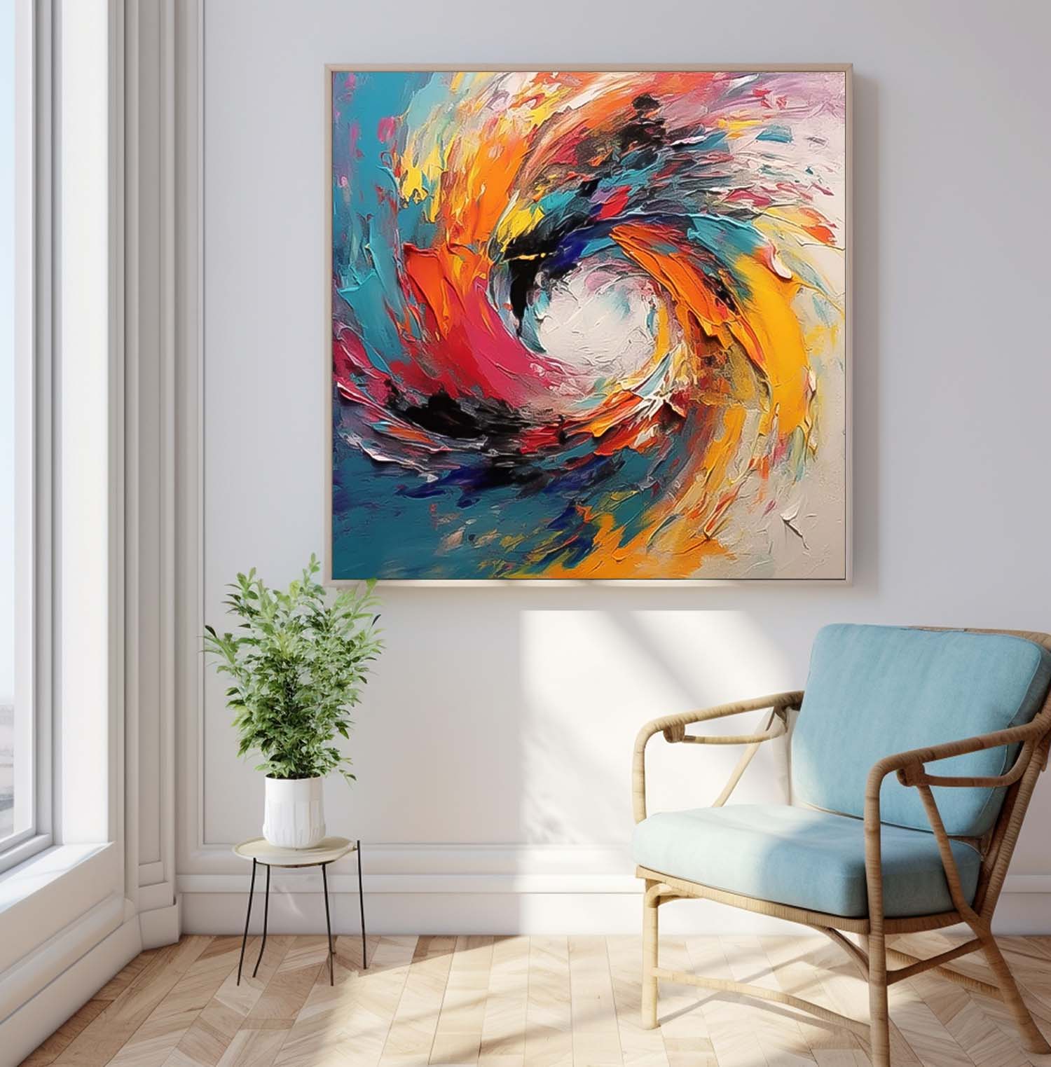 Colorful Vortex Oil Painting Square Texture Abstract Colorful Acrylic Painting On Canvas Large Wall Art