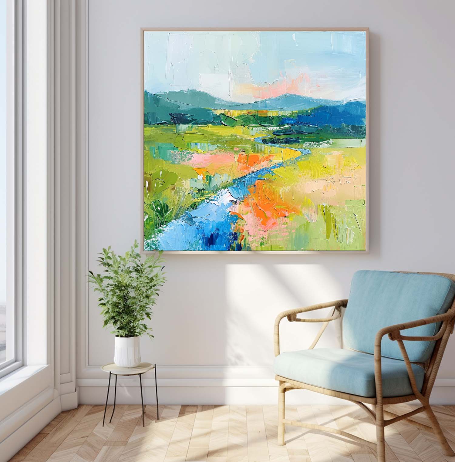 Large Abstract Oil Painting On Canvas Original Landscape Wall Art Modern Minimalist Nature Art for Living Room