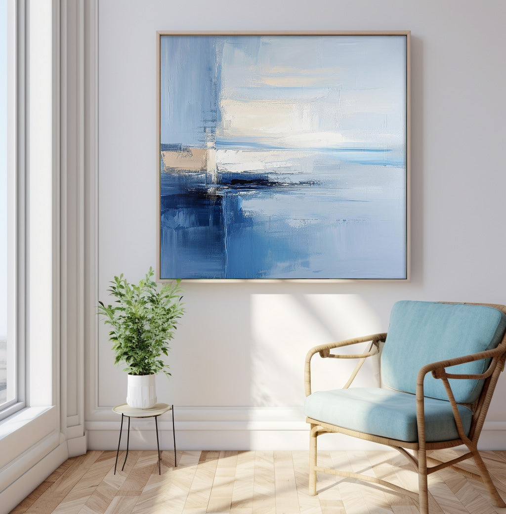 Original Blue Abstract Wall Art Big Modern Abstract Oil Painting Contemporary Art