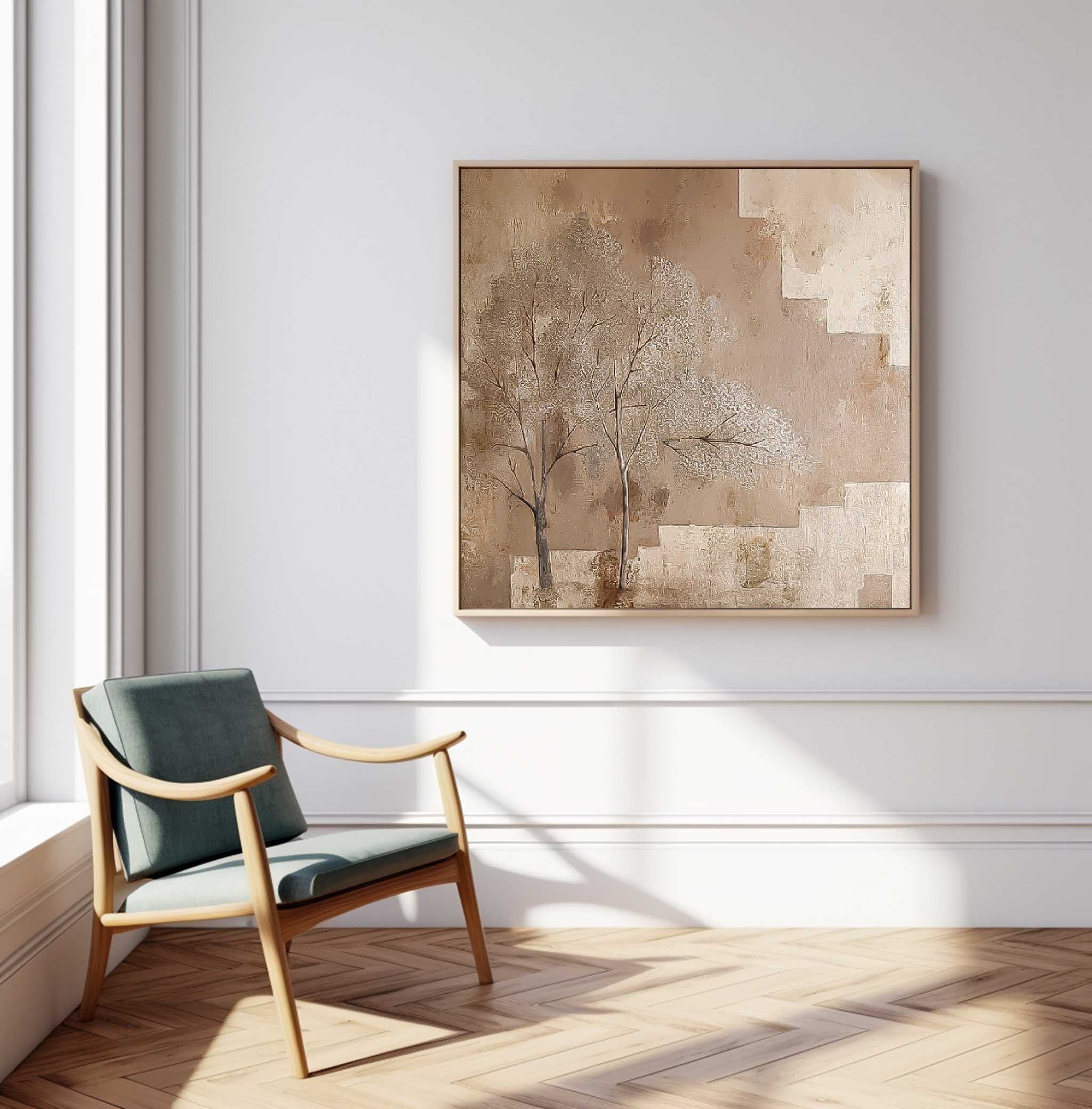 Wabi Sabi Square Acrylic Painting Canvas Great  Abstract Tree Art Original Painting Home Decor