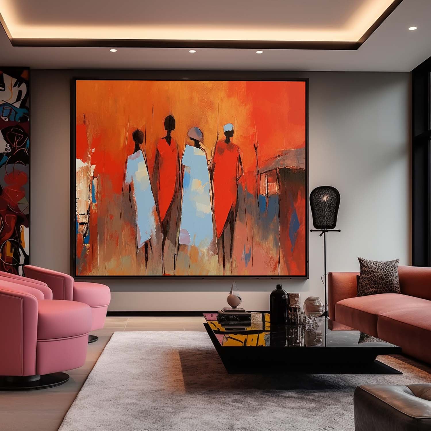 Abstract Figure Oil Painting Large Bright Red Human Silhouette Wall Art Original Human Artwork Home Decor