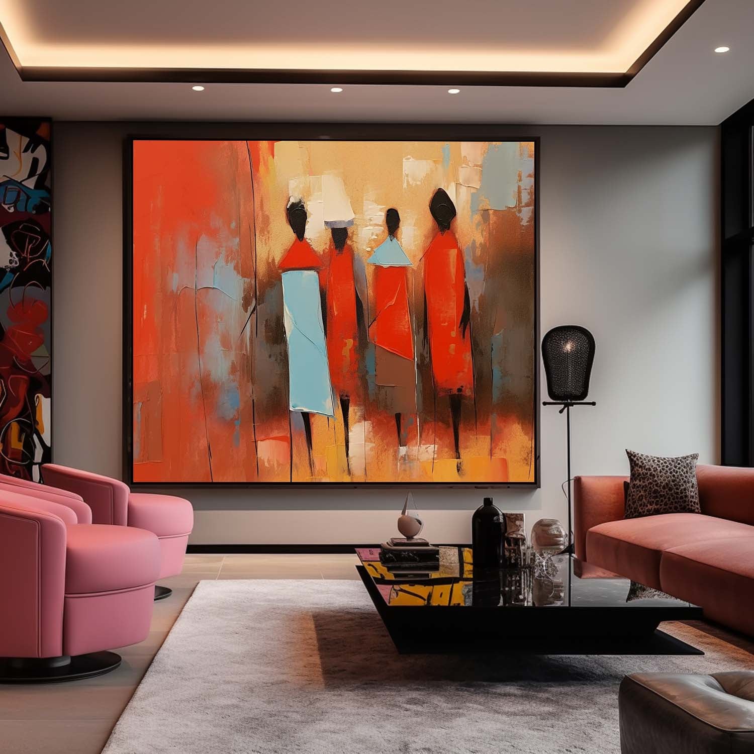 Original Human Artwork Abstract Figure Oil Painting Large Bright Red Human Silhouette Wall Art Home Decor