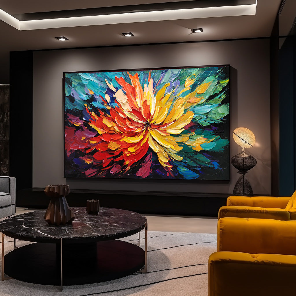 Modern Flower Wall Art Large Textured Colorful Floral Abstract Painting Original Palette Knife Painting