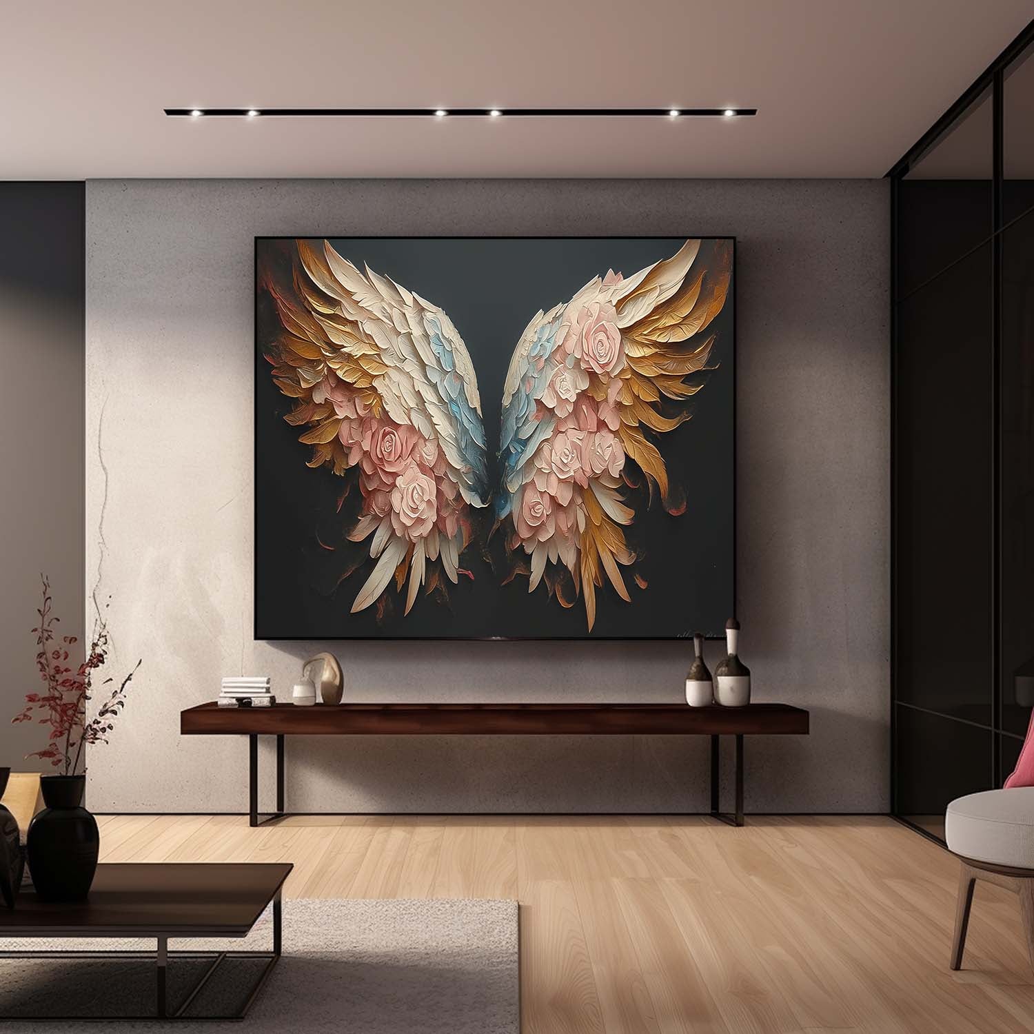 Big Wing Flower Boho Artwork Original Abstract Angel Wing Oil Painting On Canva For Living Room Decor Gift