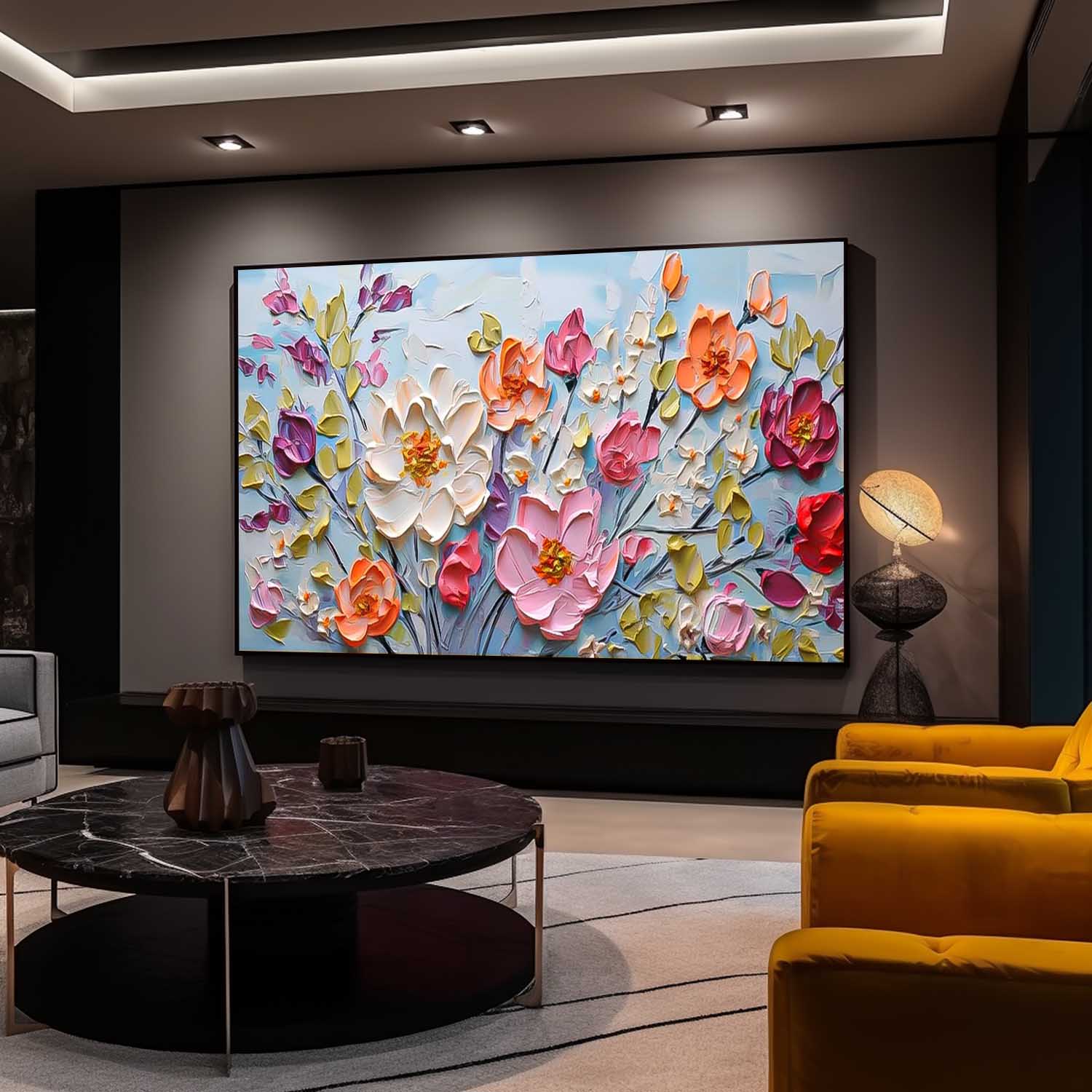 Large Acrylic Colorful Textured Floral Painting Original Drawing Flowers Wall Art Modern Floral Painting For Living Room