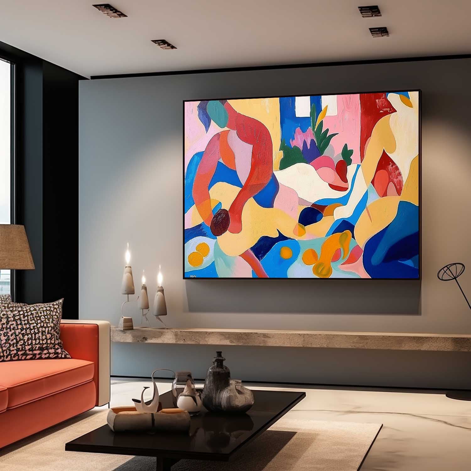 Artistic Faces Painting Bold Cubist-Inspired Modern Art Painting Figures Art Abstract Portraiture Expressive Characters Artwork