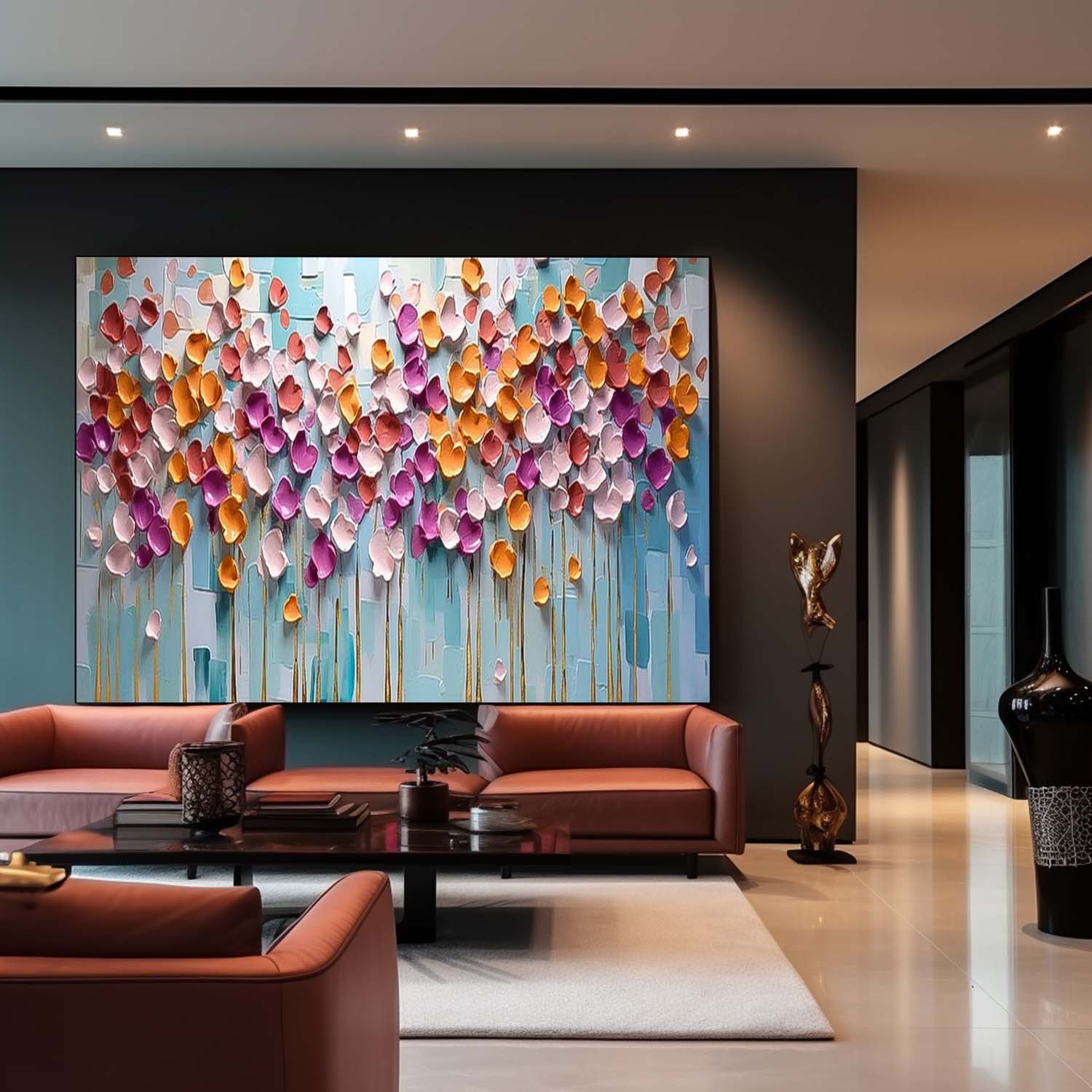 Modern Floral Painting On Canvas Large Colorful Textured Flowe Original Drawing knife Flowers Wall Art
