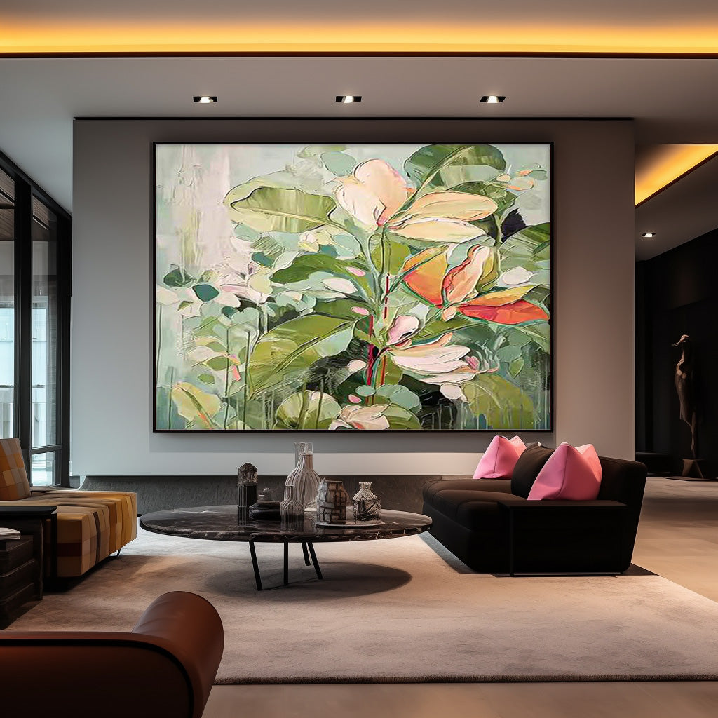 Modern Original Framed Floral Wall Art Large Textured Floral Acrylic Painting For Living Room