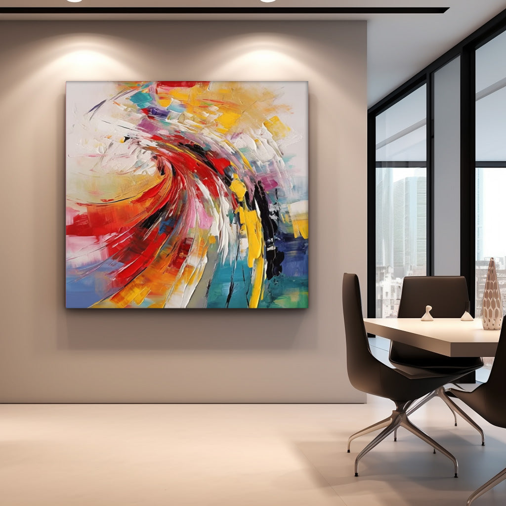 Large Square Texture Colorful Abstract Wall Art Framed Bright Modern Abstract Canvas Painting For Living Room