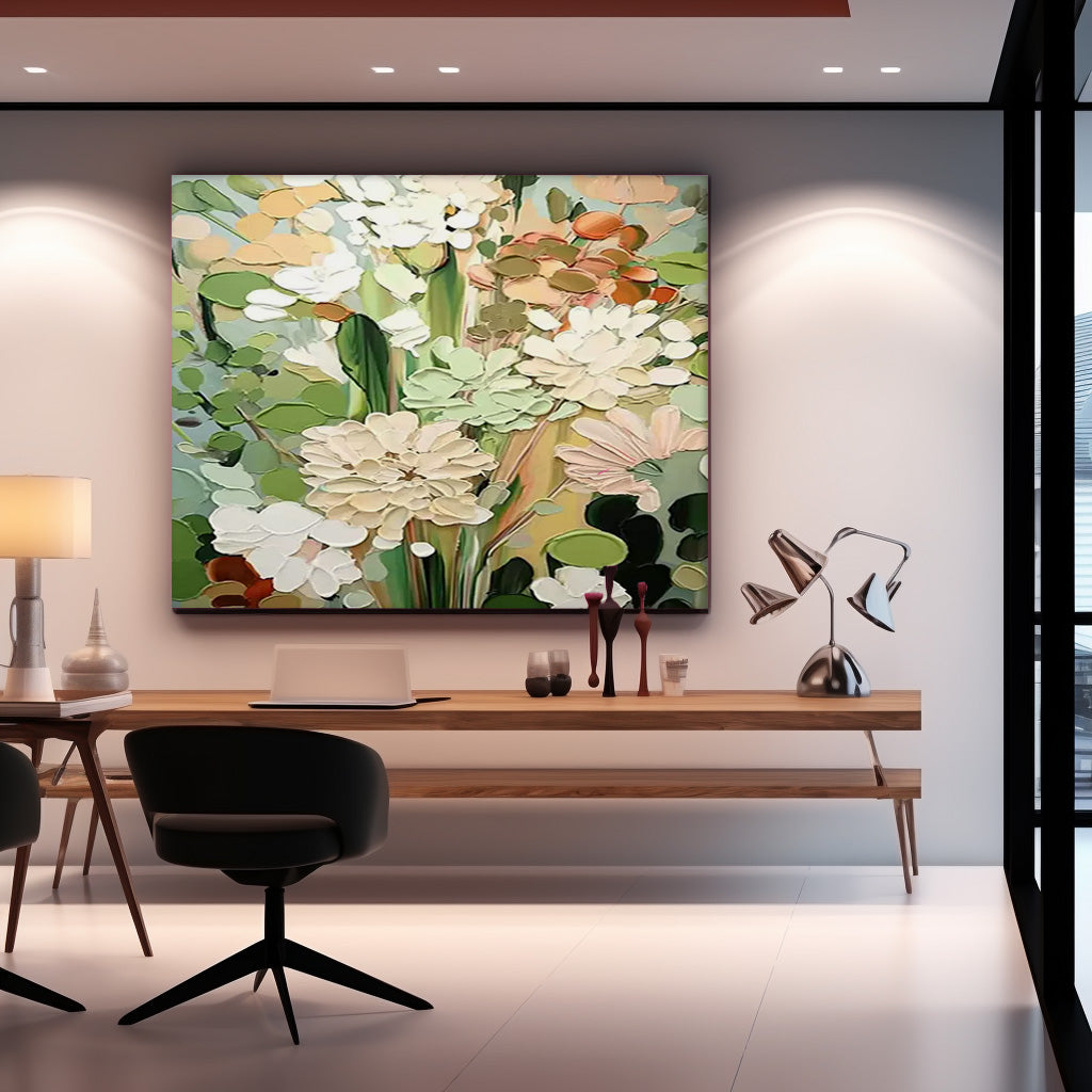 Large Textured Floral Acrylic Painting Modern Original Framed Floral Wall Art For Living Room
