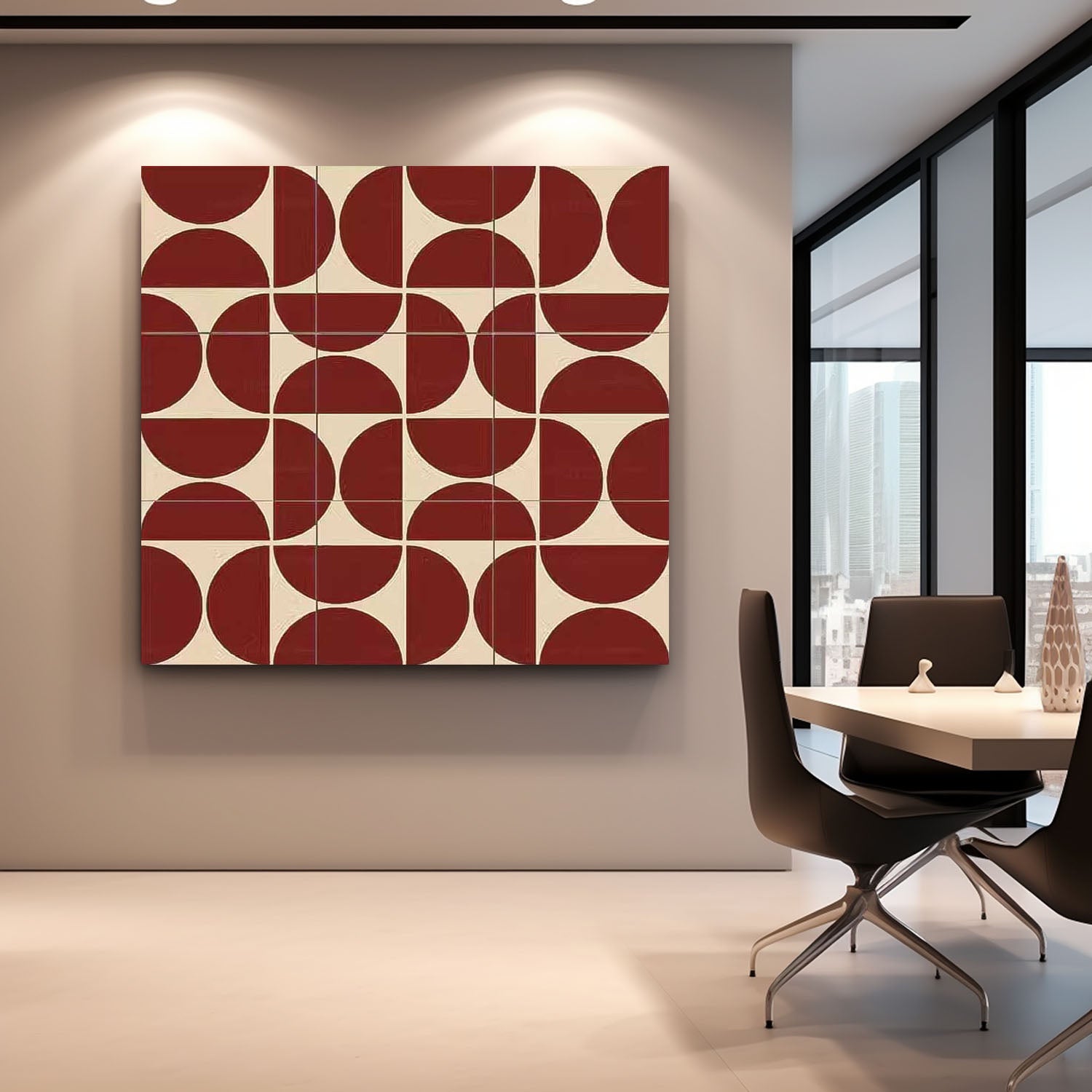 Red Geometry Modern Minimalist Canvas Acrylic Painting Large Regular Semicircle Abstract Artwork