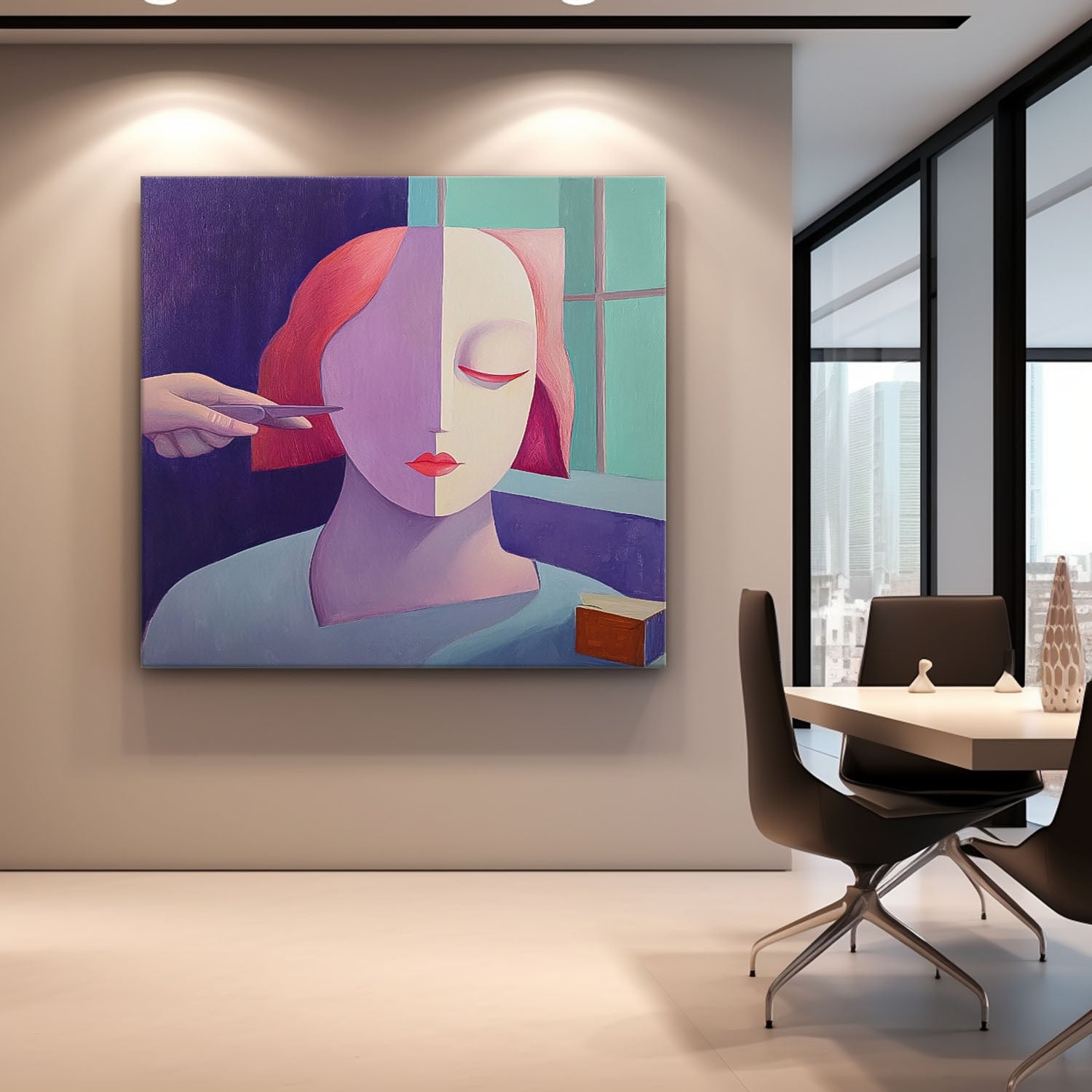 Origina Figure Acrylic Painting Canvas Sculptural style Abstract Wall Art Square Large Portrait Artwork