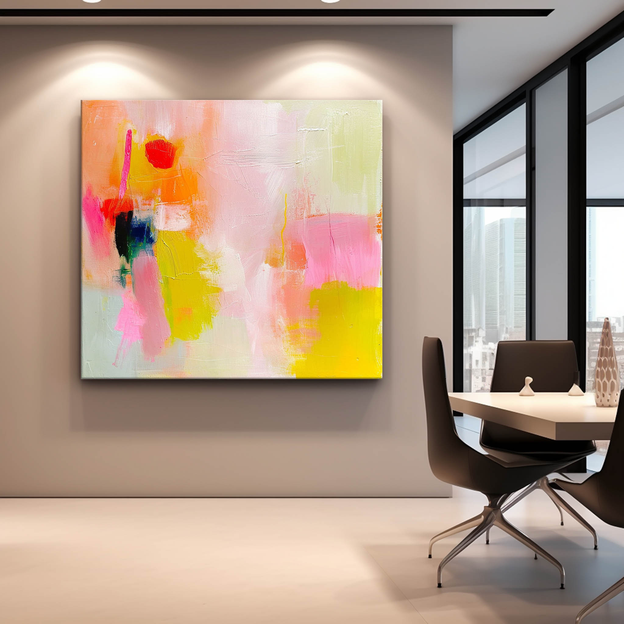 Framed Acrylic Bright Modern Abstract Canvas Painting Oversized Abstract Wall Art For Sale