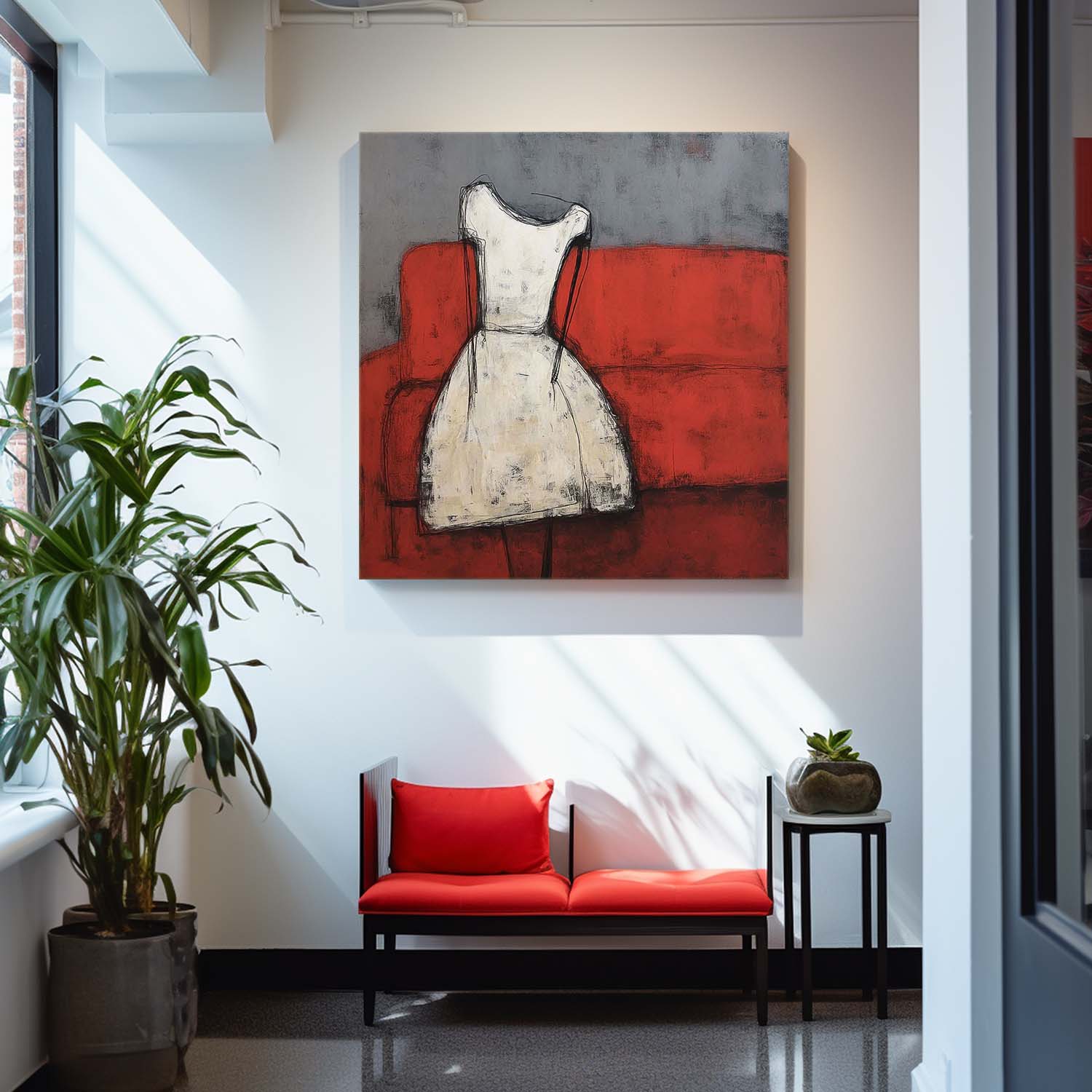 Abstract White Vintage Dress Oil Painting Original Minimalist Artwork Large Wall Art For Living Room