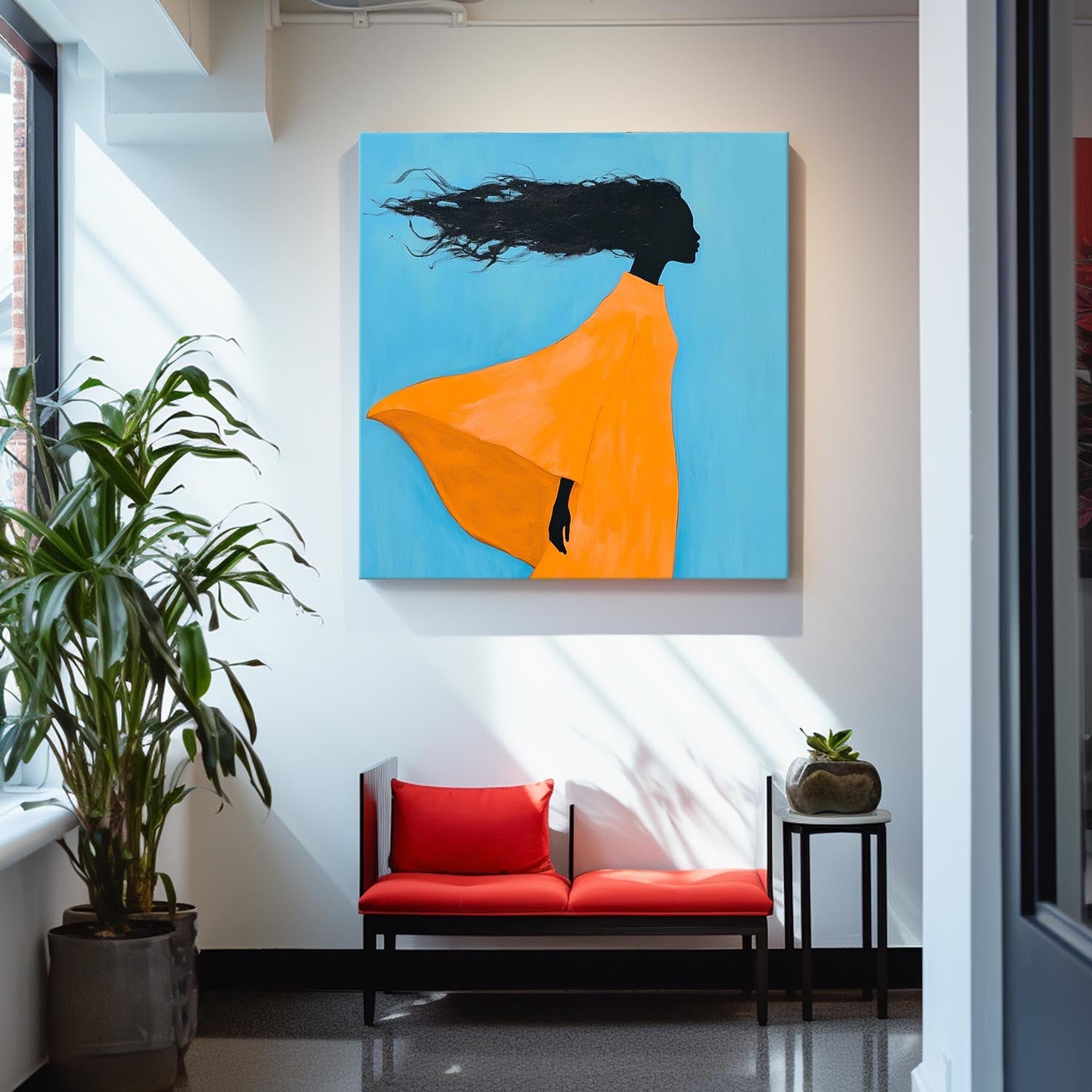 Square Large Girl Acrylic Painting Original Contemporary Little Girl Wall Art Abstract Artwork Home Decor