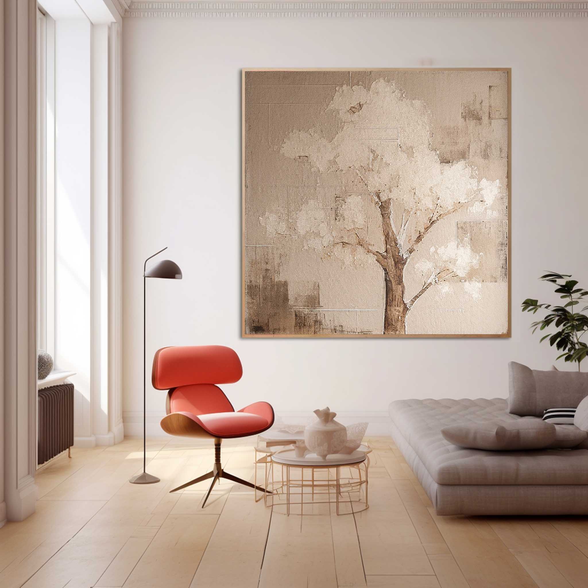Abstract Tree Wall Art Original Cute Vintage Oil Painting On Canvas Square Acrylic Painting Home Decor