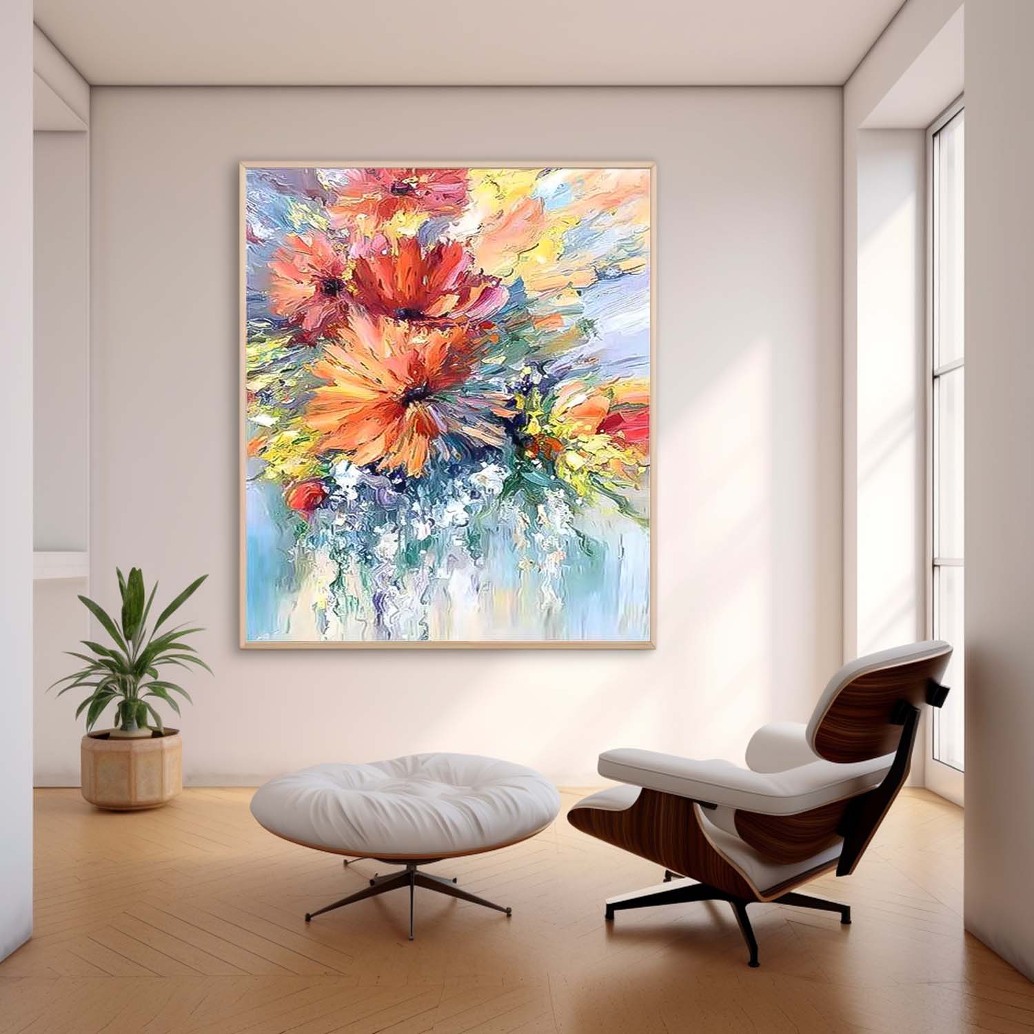 Orange Blossom Abstract Acrylic Painting On Canvas Contemporary Flower Wall Art Home Decor Free Shipping