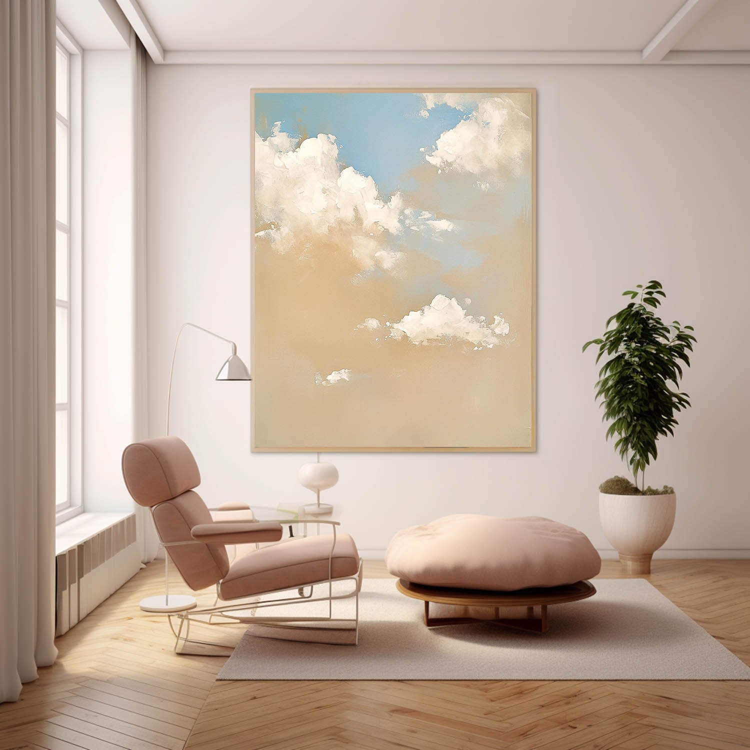 Large Cloud Painting On Canvas Abstract Cloud Oil Painting Warm Yellow Cloudiness Texture For Living Room