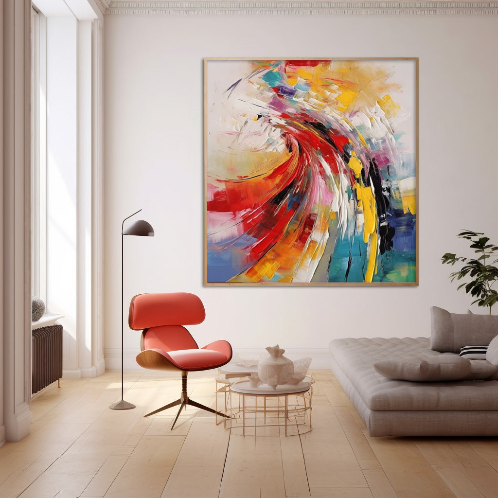 Large Square Texture Colorful Abstract Wall Art Framed Bright Modern Abstract Canvas Painting For Living Room