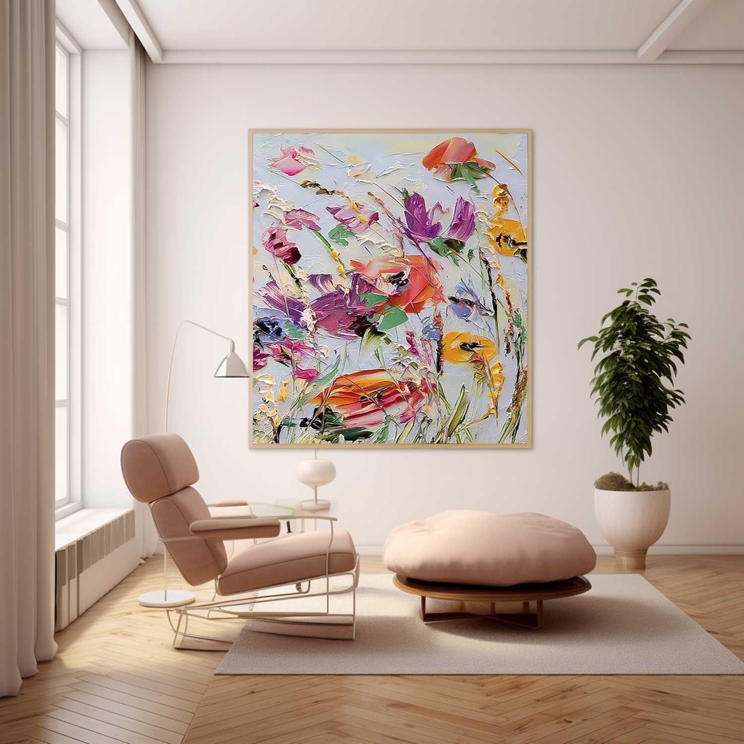 Colorful Floral Abstract Acrylic Knife Painting On Canvas Contemporary Flower Wall Art Boho Art