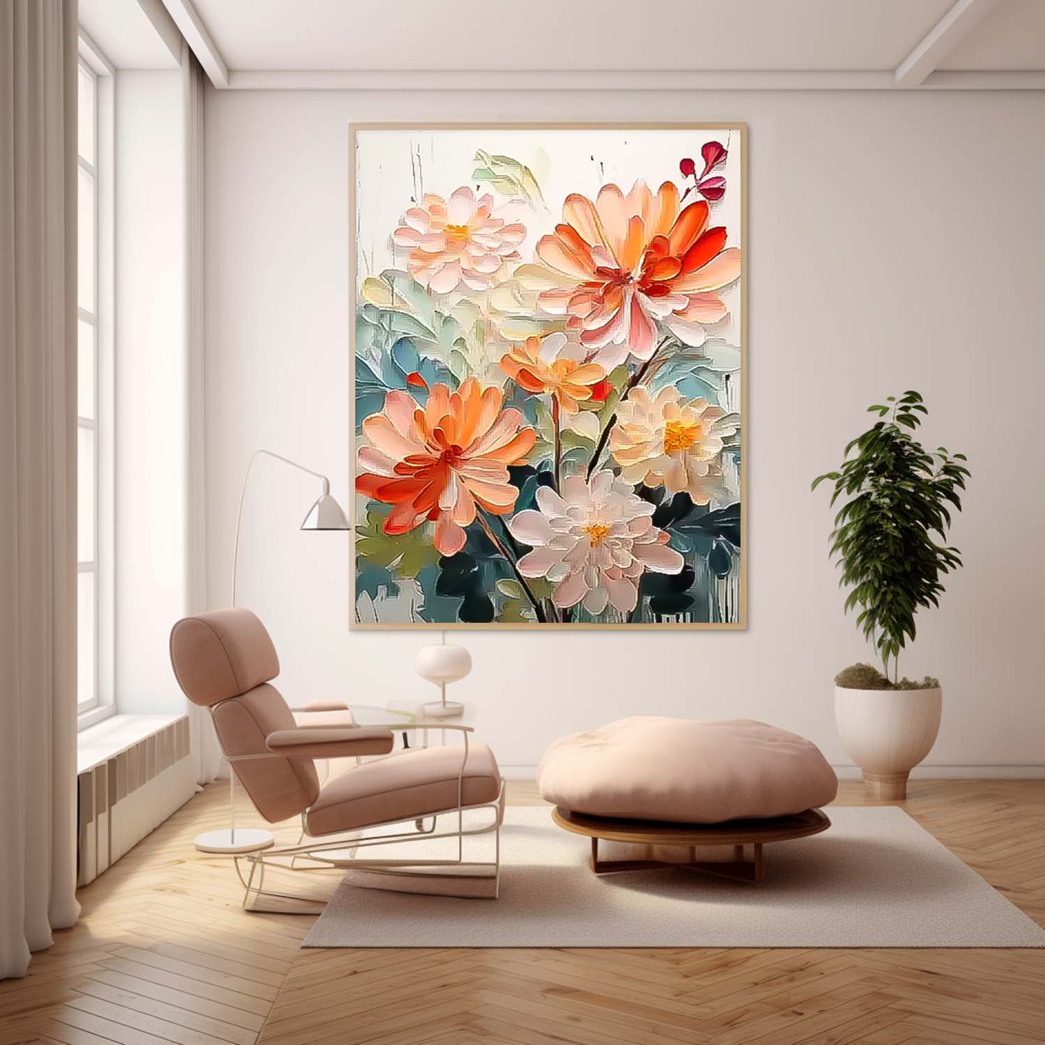 Big Original Texture Beautiful Flowers Artwork Framed Abstract Lovely Flower Oil Painting On Canvas Home Decor