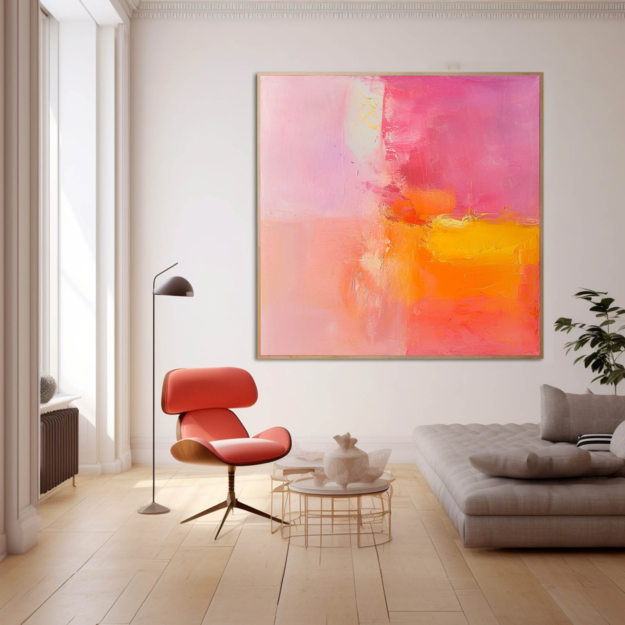 Framed Abstract Wall Art Original Abstract Painting For Sale Pink And Yellow Painting Canvas For Living Room