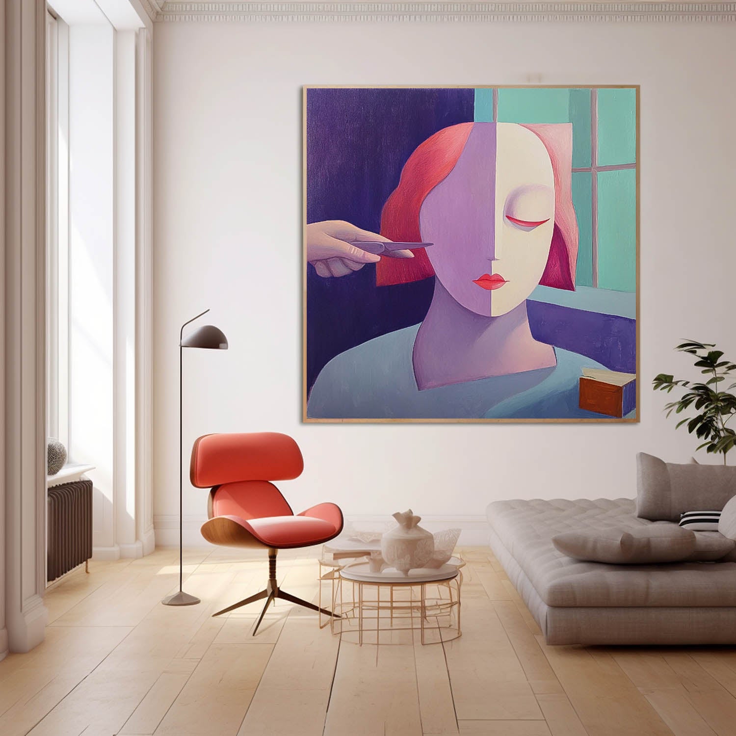 Origina Figure Acrylic Painting Canvas Sculptural style Abstract Wall Art Square Large Portrait Artwork