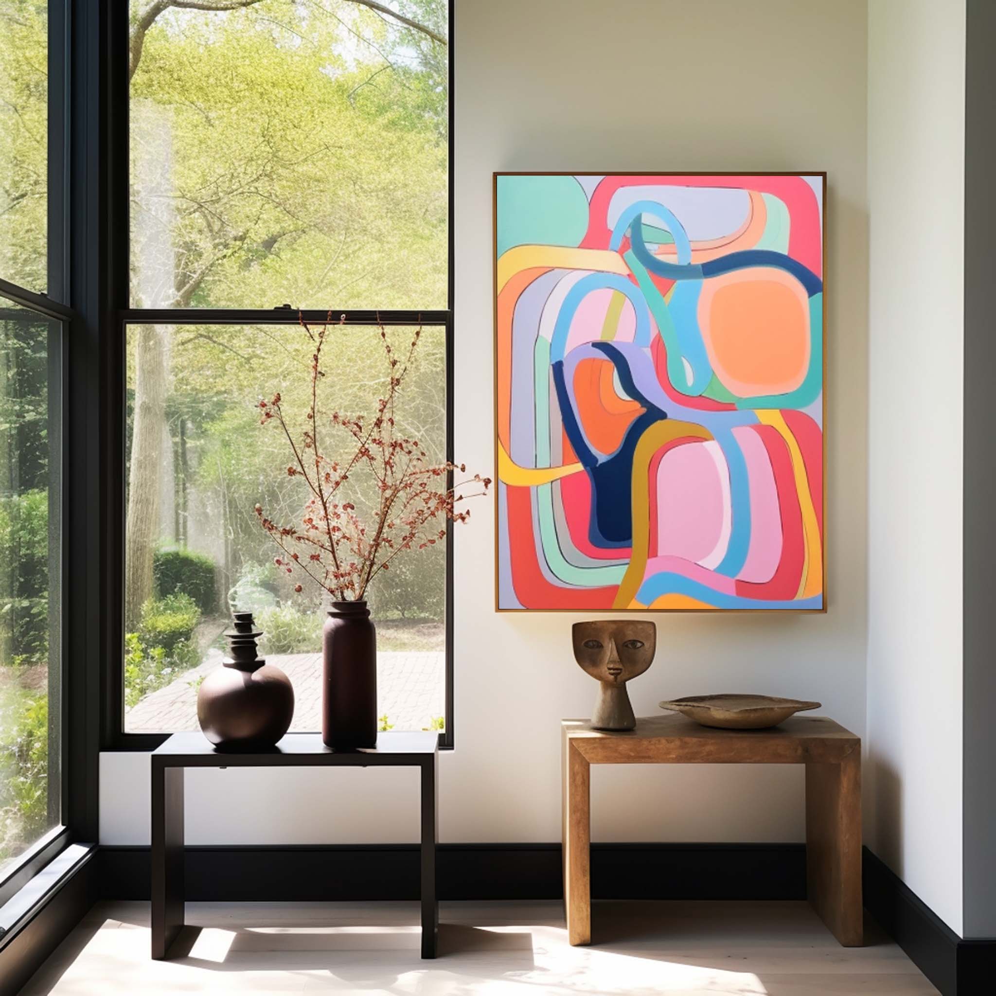Extra Large Canvas Art Pink Line Original Abstract Oil Painting Modern Wall Art Home Decor