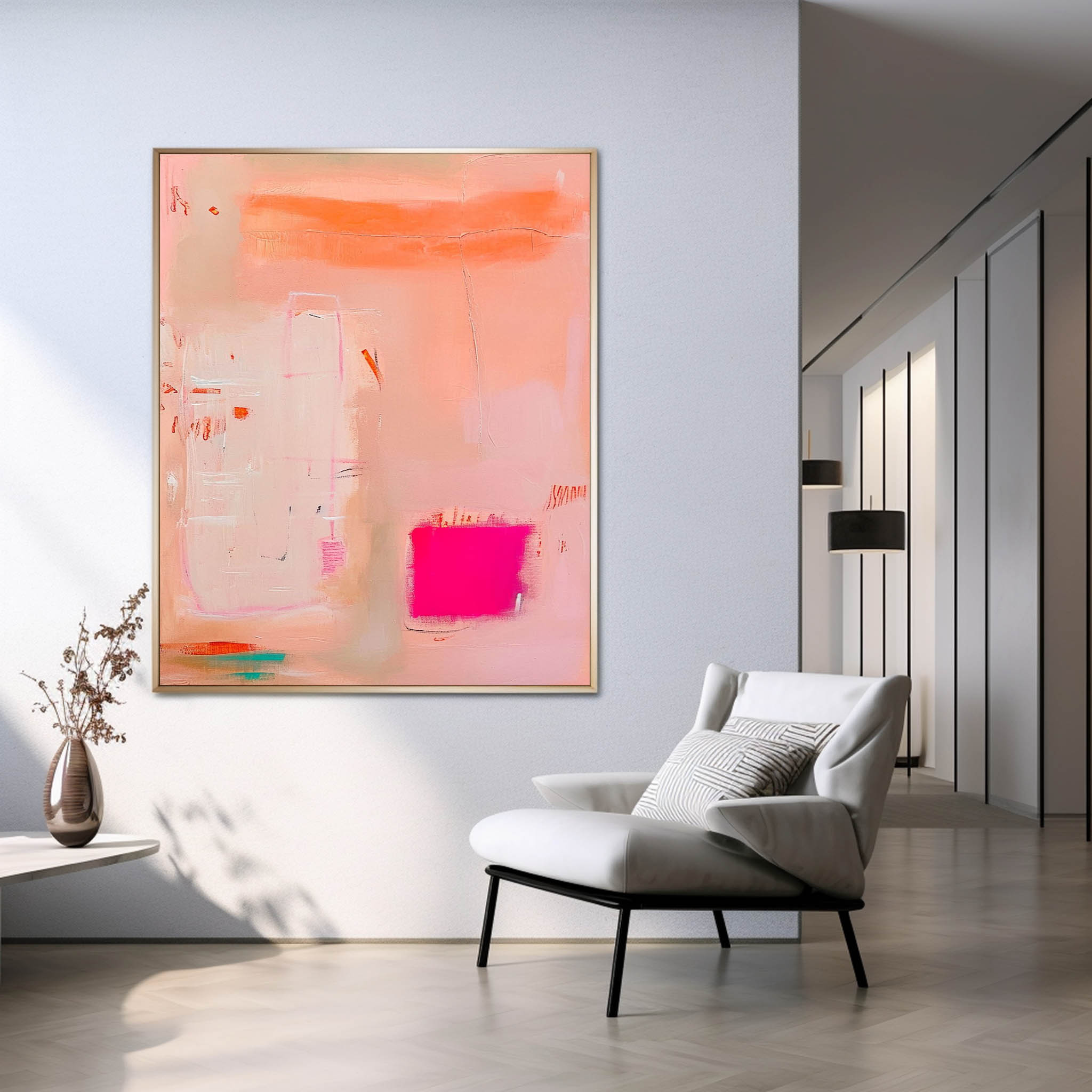 Original Abstract Oil Painting On Canvas Modern Vibrant Pink Colorful Wall Art Quality Large Home Decor