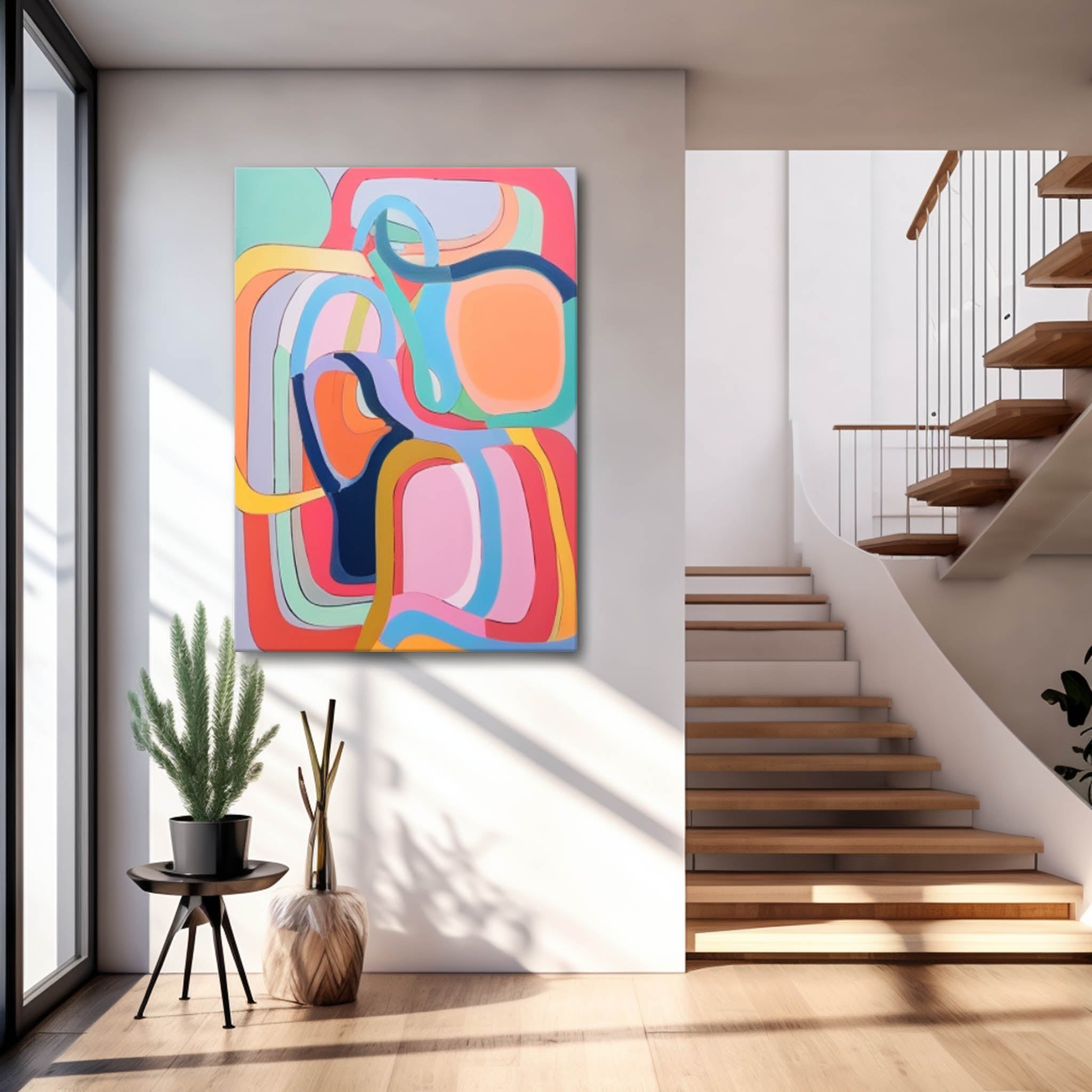 Extra Large Canvas Art Pink Line Original Abstract Oil Painting Modern Wall Art Home Decor