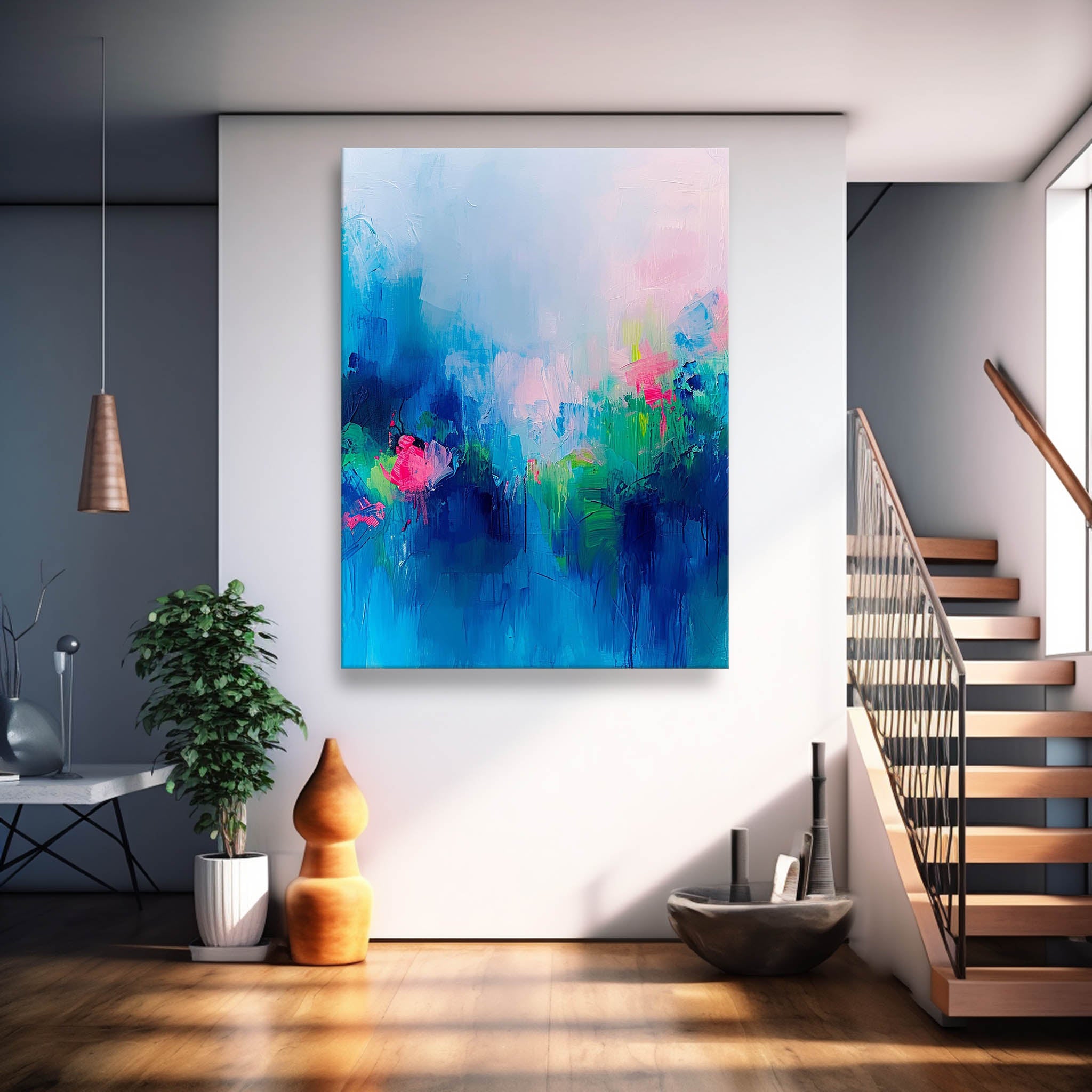 Modern Warm Blue Quality Large Art Famous Abstract Artwork Original Oil Painting On Canvas Home Decor