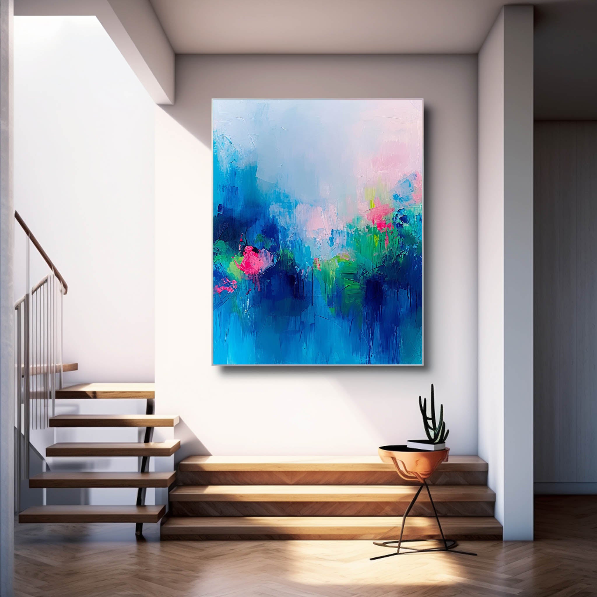 Modern Warm Blue Quality Large Art Famous Abstract Artwork Original Oil Painting On Canvas Home Decor