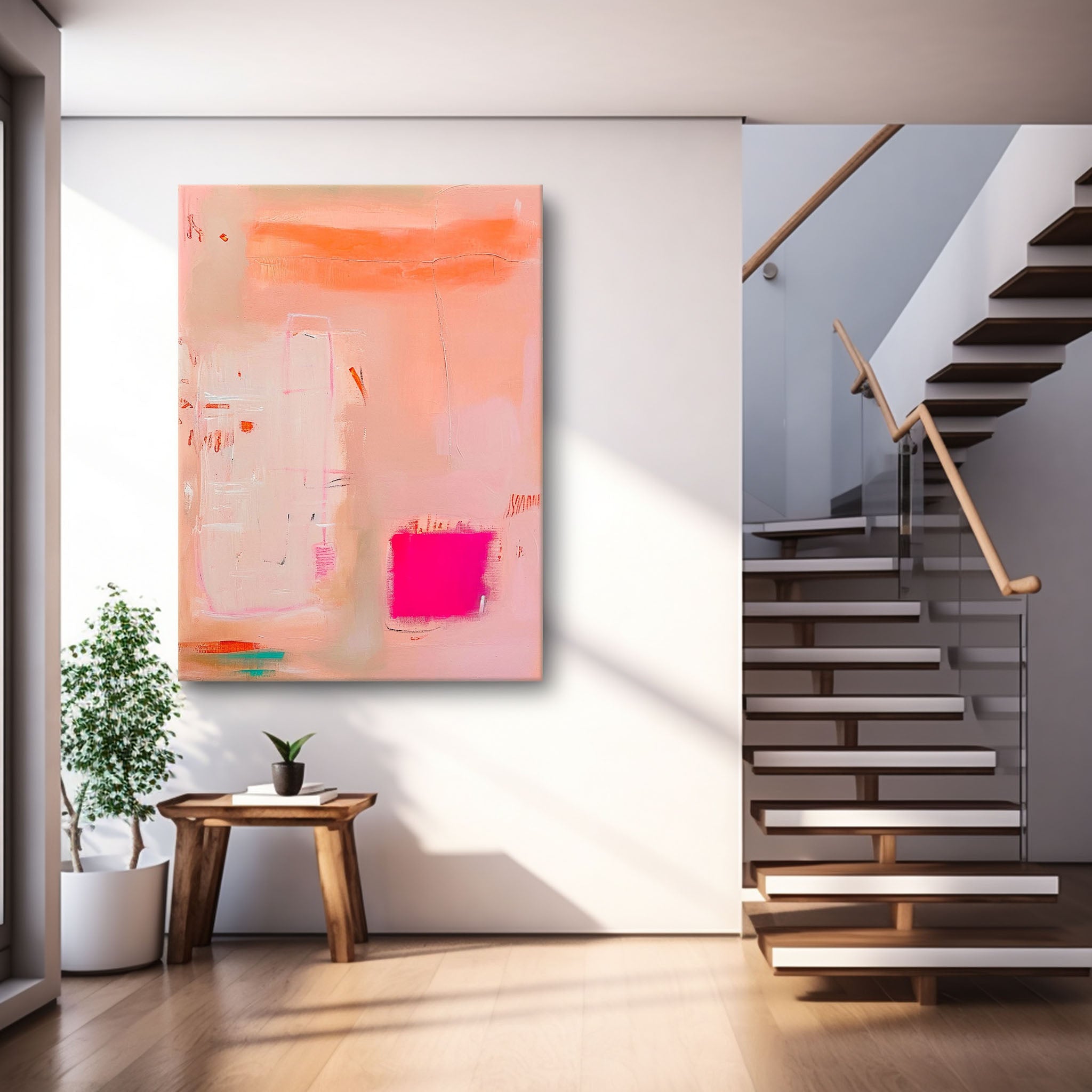 Original Abstract Oil Painting On Canvas Modern Vibrant Pink Colorful Wall Art Quality Large Home Decor