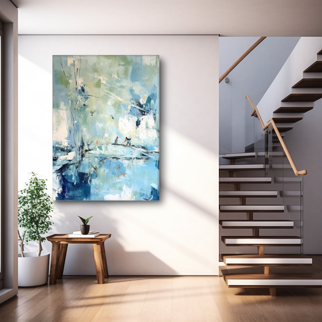 Quality Large Original Abstract Oil Painting On Canvas Modern Blue Wall Art For Living Room