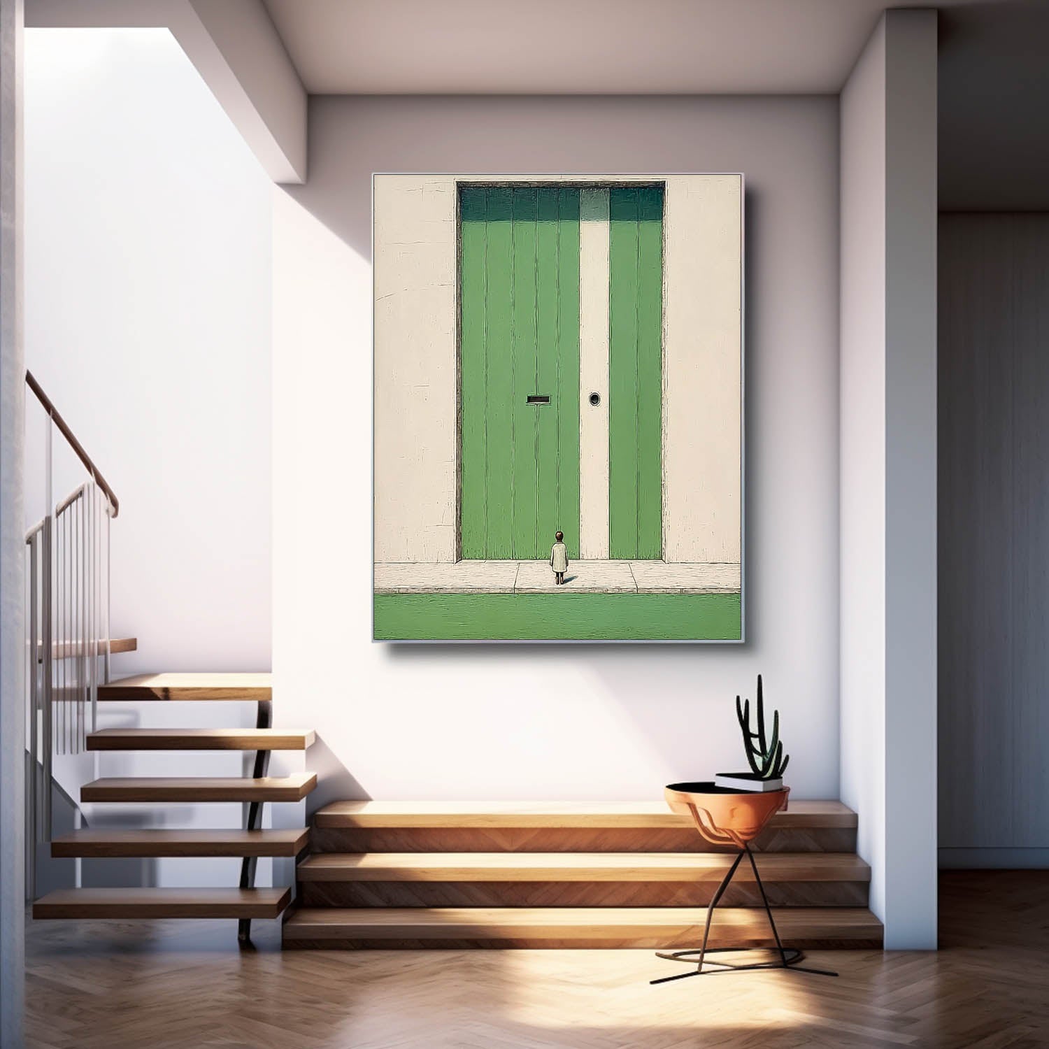 Abstract Acrylic painting Large Architectural Door Painting Framed Original Green Doorway Wall Art