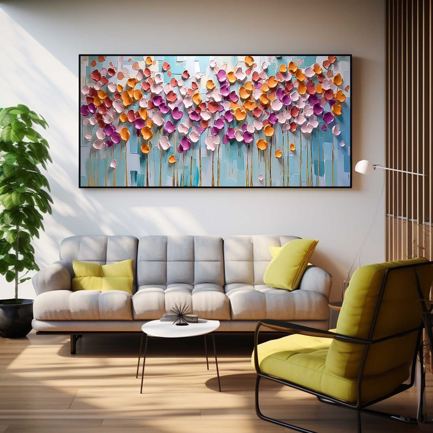 Modern Floral Painting On Canvas Large Colorful Textured Flowe Original Drawing knife Flowers Wall Art