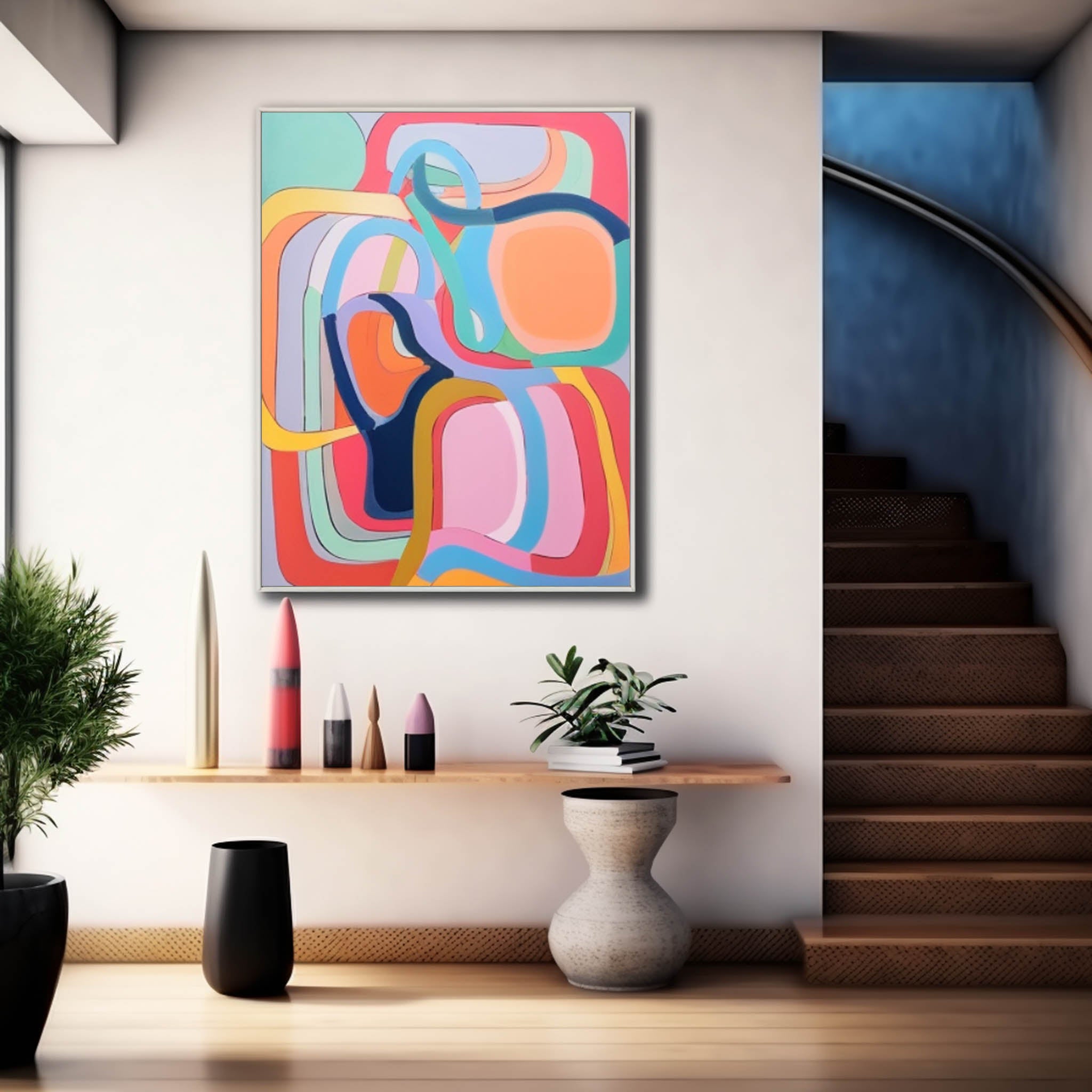 Extra Large Canvas Art Pink Line Original Abstract Oil Painting Modern Wall Art Home Decor