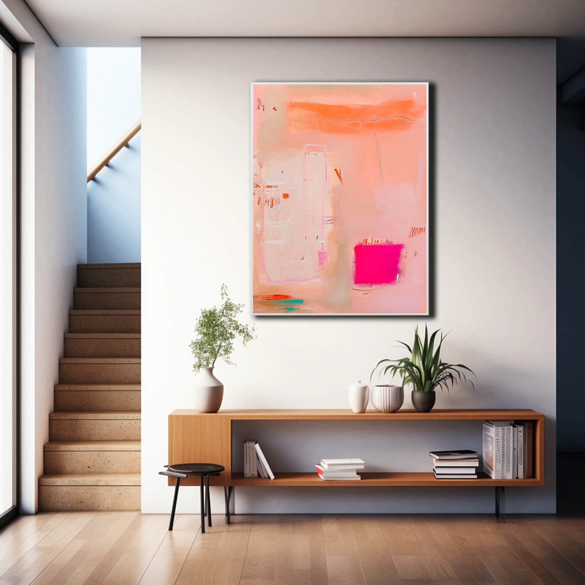 Original Abstract Oil Painting On Canvas Modern Vibrant Pink Colorful Wall Art Quality Large Home Decor