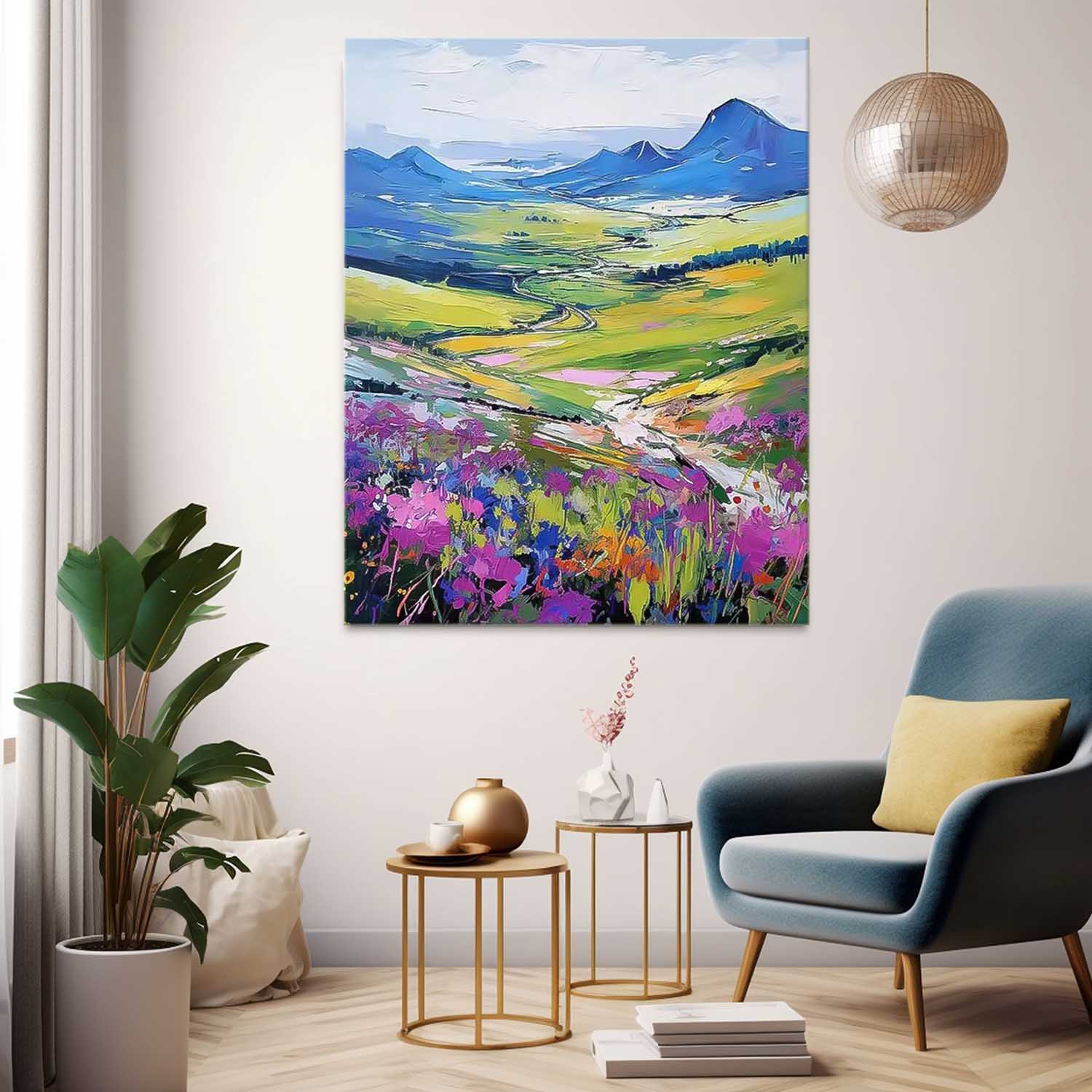 Impressionism Between Mountains And Fields Wall Art Large Landscape Abstract Acrylic Painting On Canvas