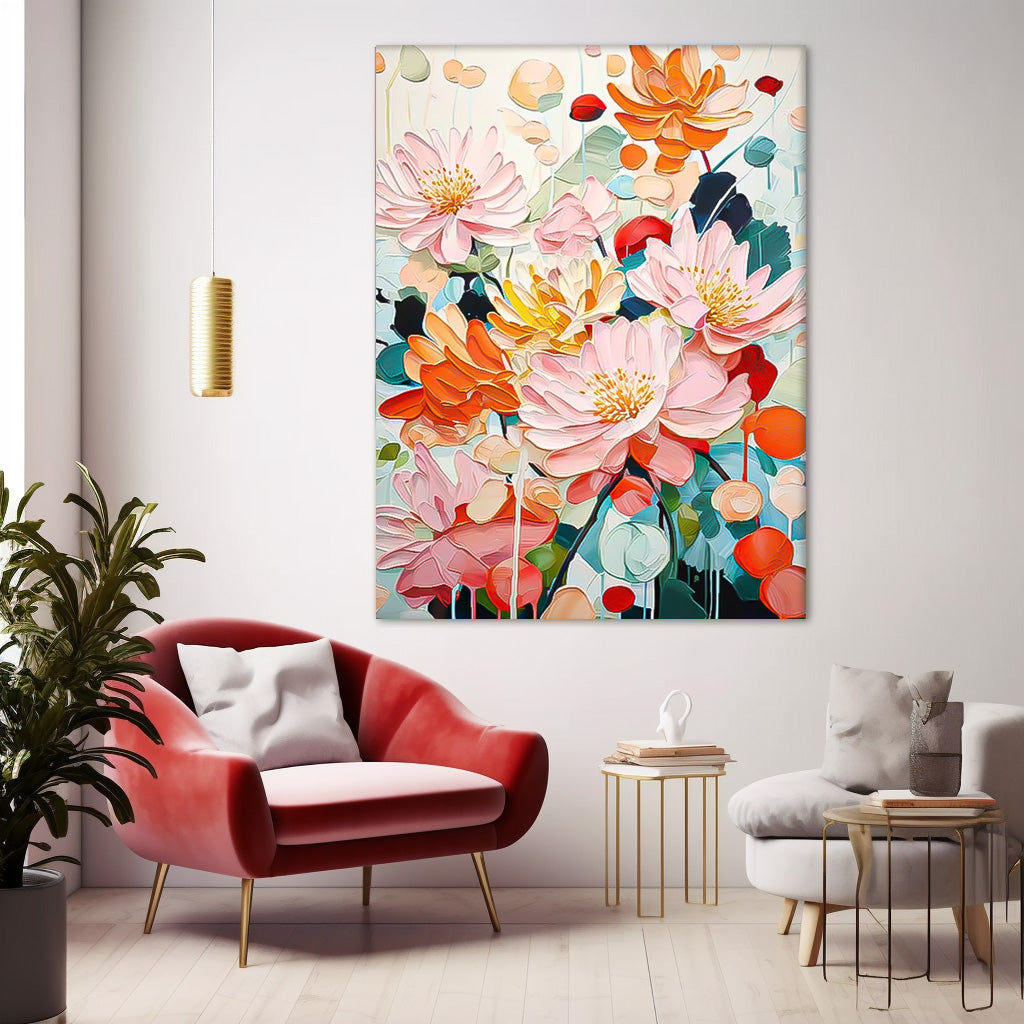 Abstract Colorful Chrysanthemum Flower Oil Painting on Canvas Big Original Texture Flowers Artwork