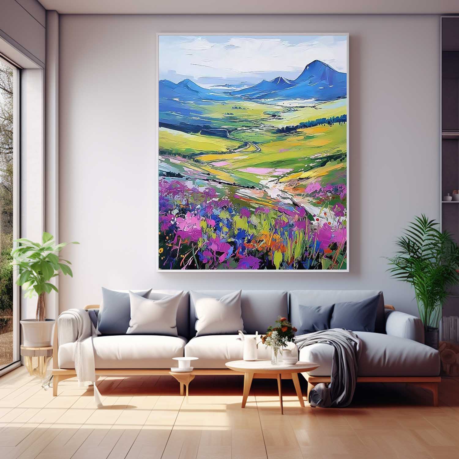 Impressionism Between Mountains And Fields Wall Art Large Landscape Abstract Acrylic Painting On Canvas