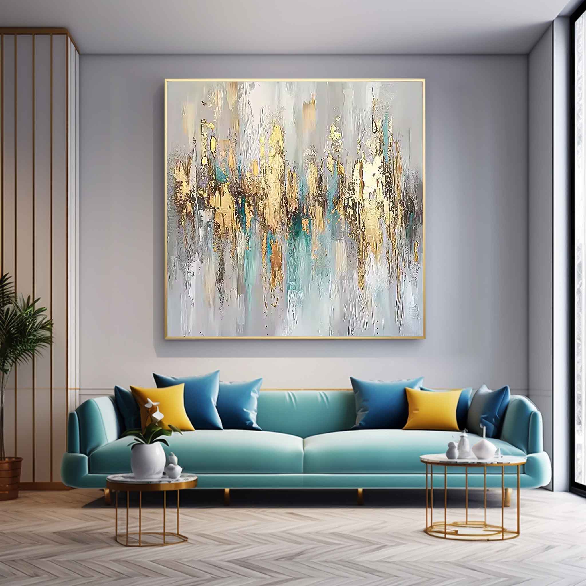 Square Texture Abstract Gold Acrylic Painting On Canvas Contemporary Popular Oil Painting Wall Art