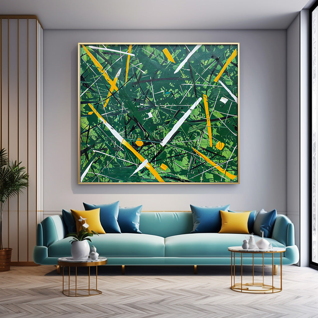 Great Abstract Art Original Painting For Sale Warm Green Square Acrylic Painting Canvas For Living Room