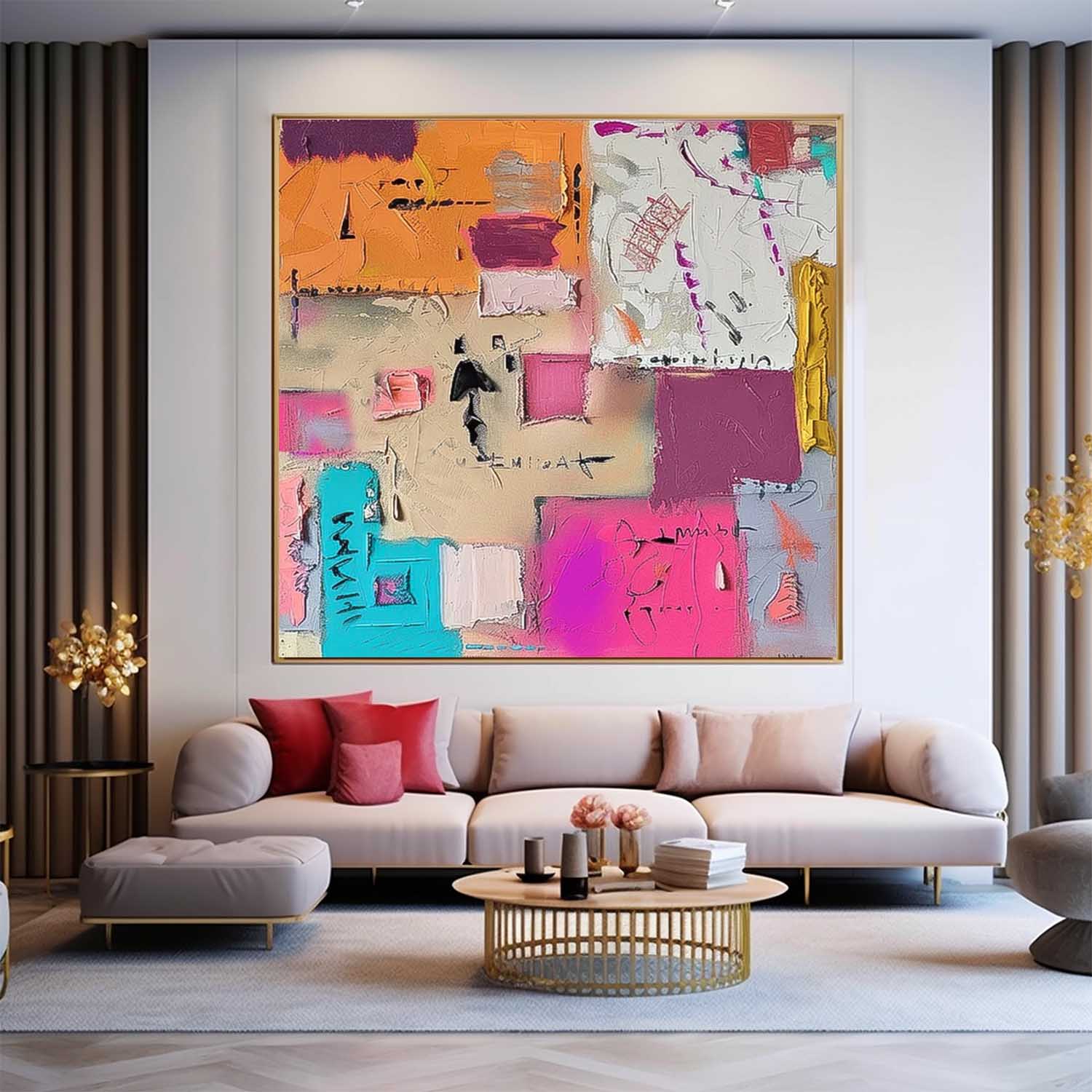 Colorful Graffiti Oil Painting Square Texture Abstract Colorful Acrylic Painting On Canvas Lovely Wall Art