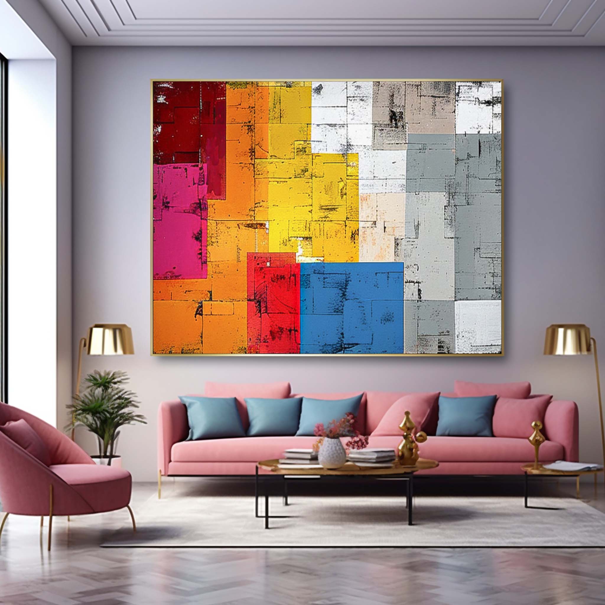 Original Geometry Wall Art Large Retro Abstract Oil Painting Color Buy Abstract Paintings Online Home Decor