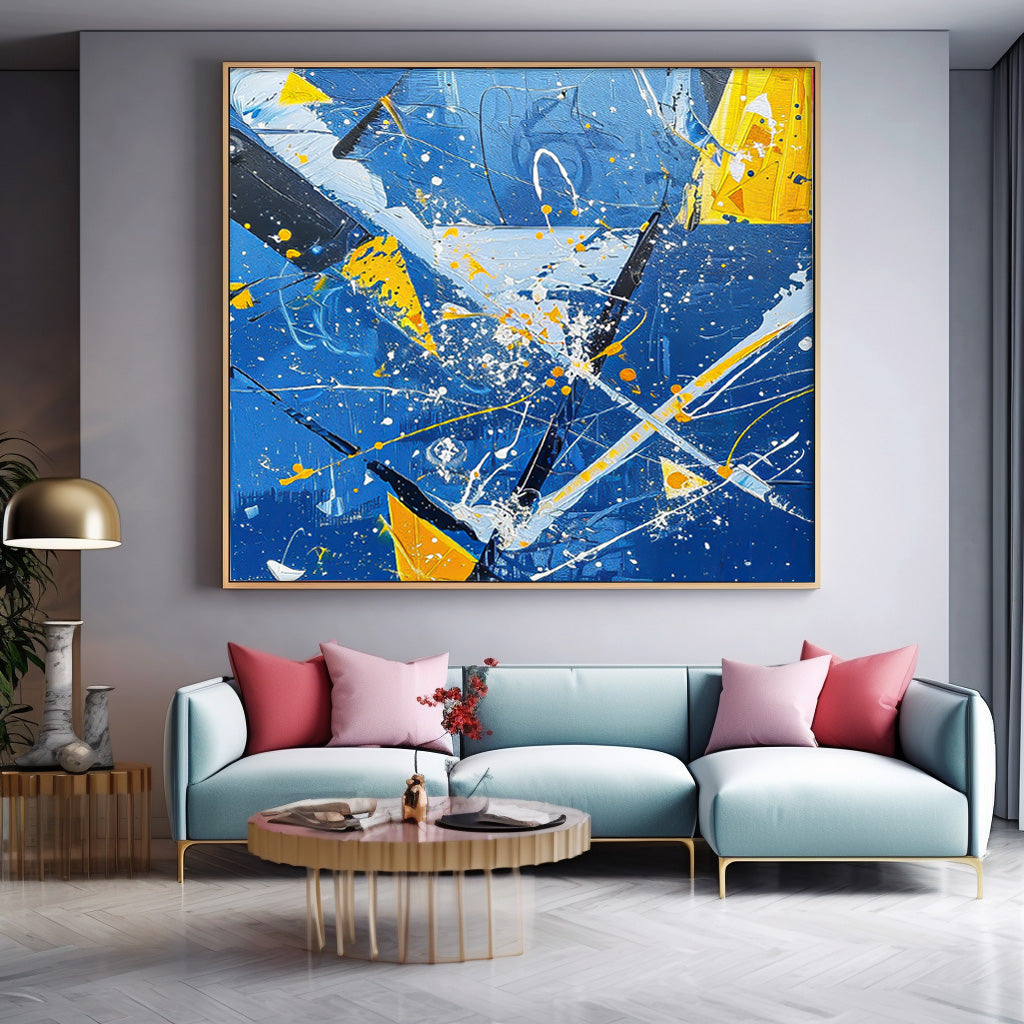 Great scraper Abstract Art Warm Blue Square Acrylic Painting Canvas Original Painting For Sale