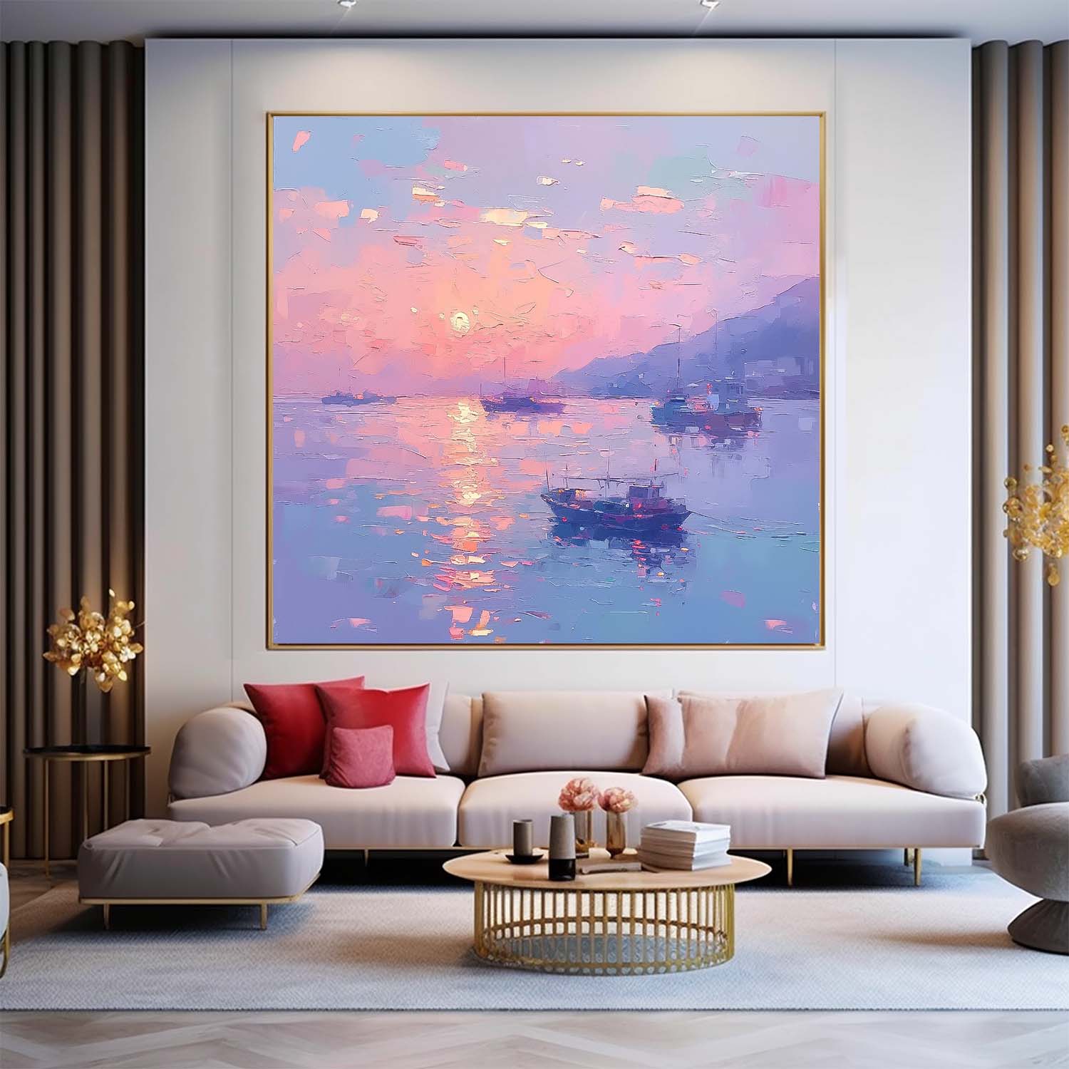 Large Sunset At Sea Wall Art Modern Highest Quality Oil Painting Abstract Texture Acrylic Painting For Living room